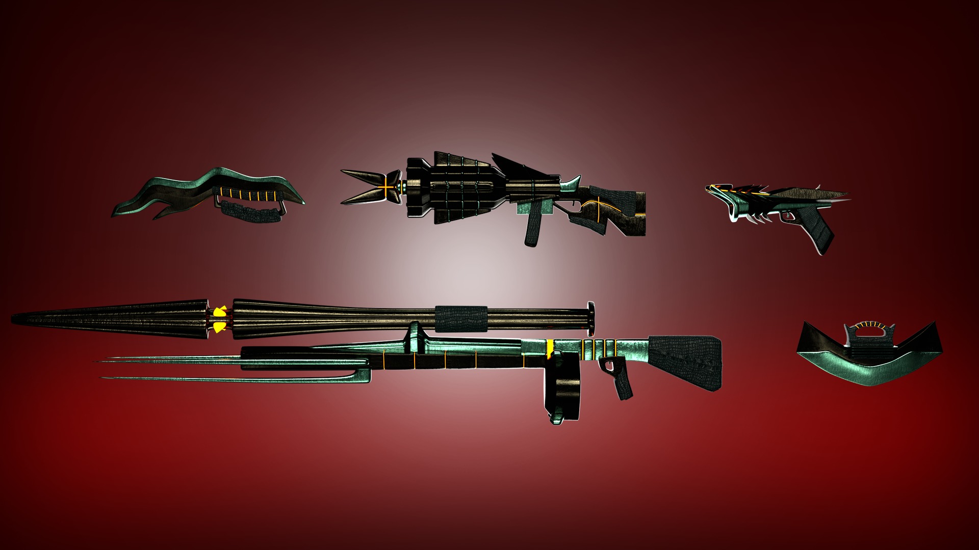 Alien sci-fi weapon set Low-poly 3D model_1