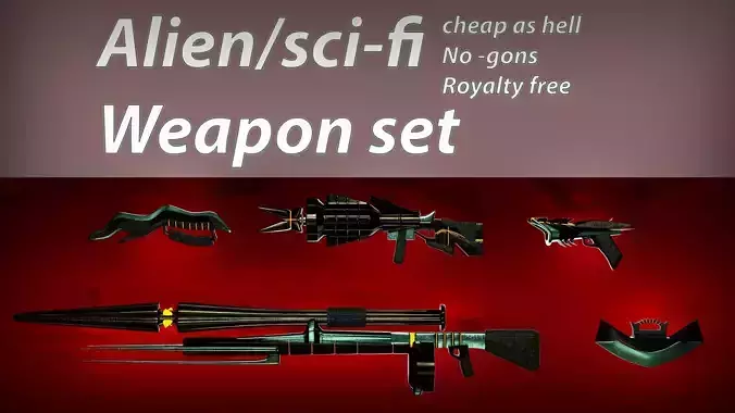 Alien sci-fi weapon set Low-poly 3D model