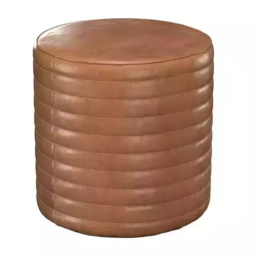 Round Channel Leather Pouf