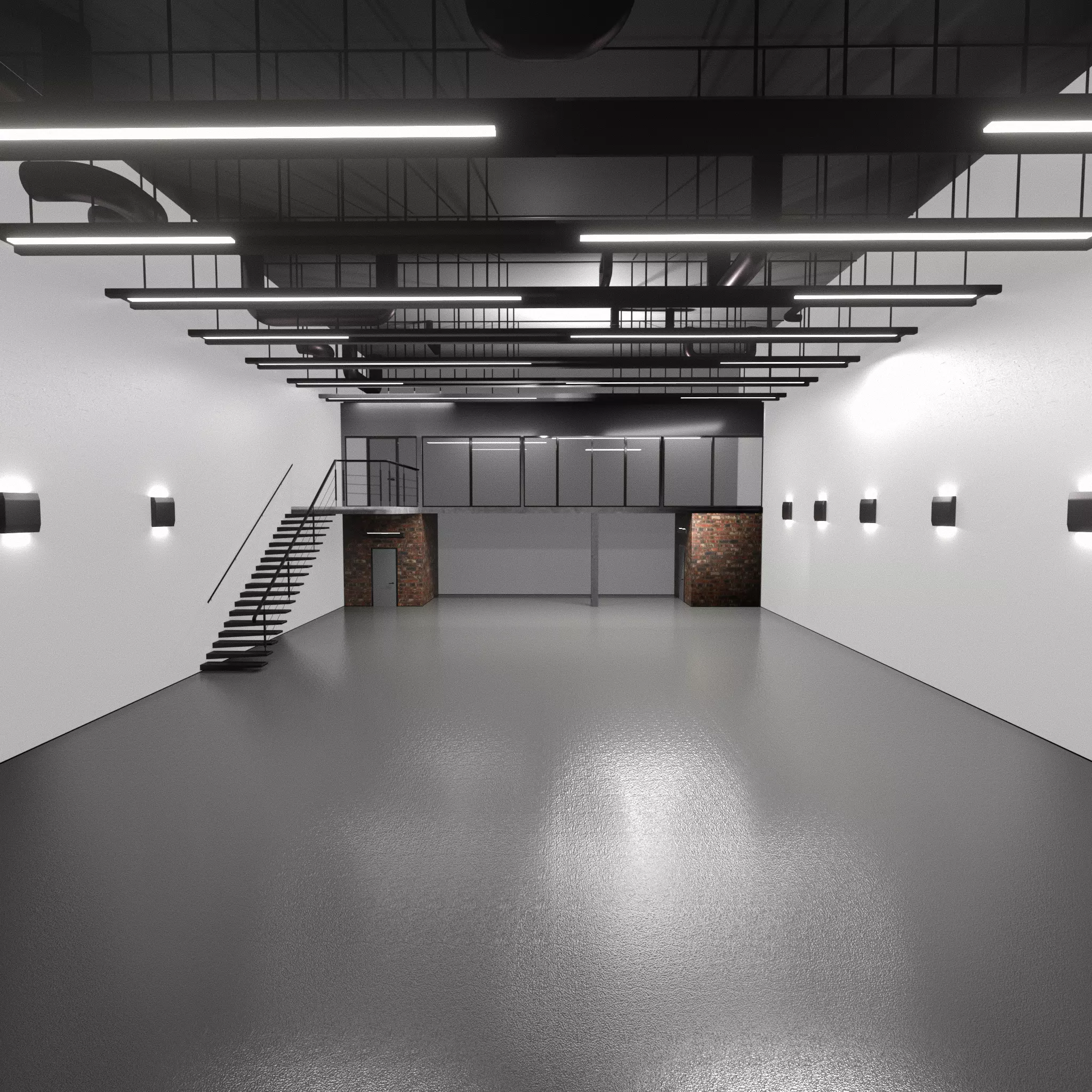 Warehouse car studio interior 3D model_0