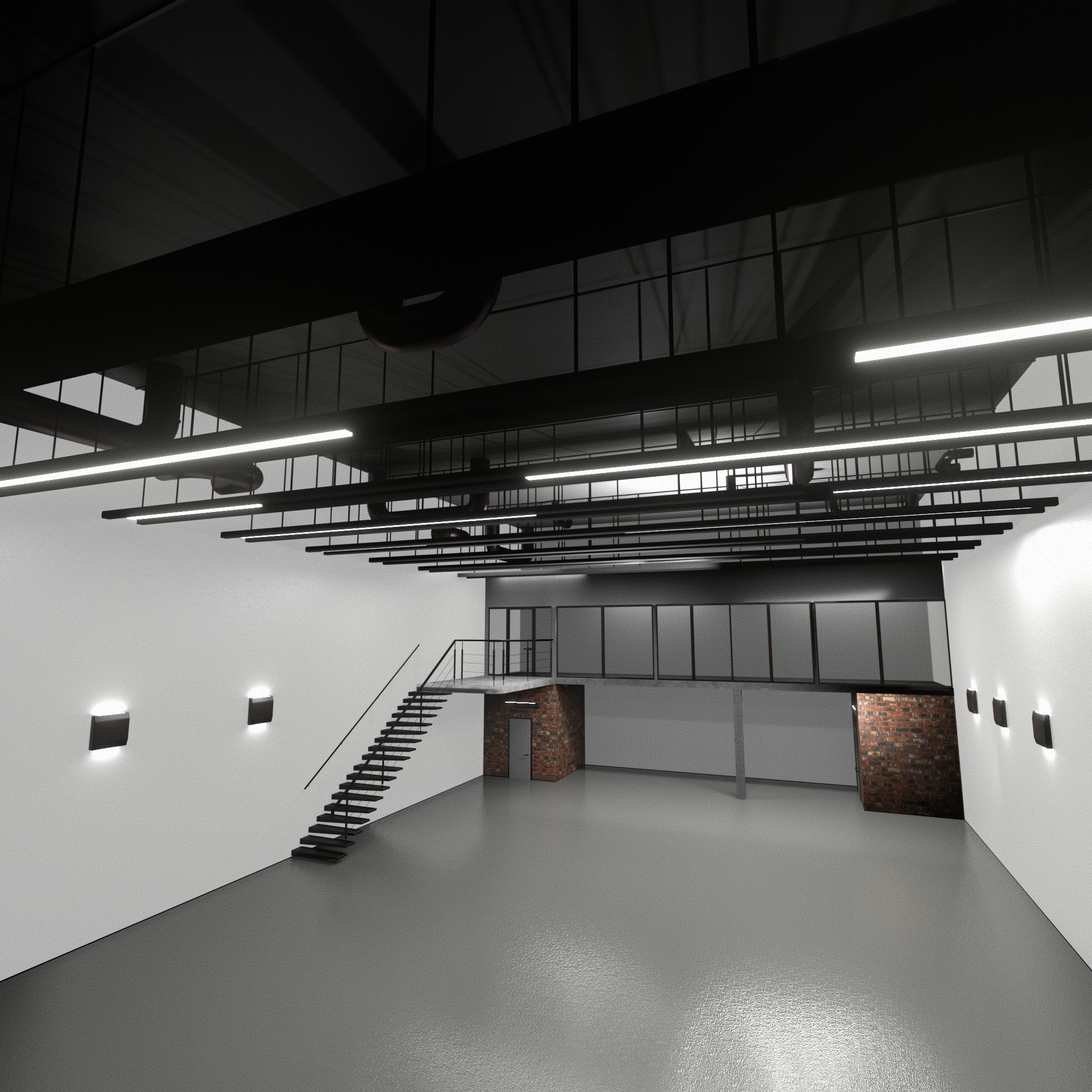 Warehouse car studio interior 3D model_1