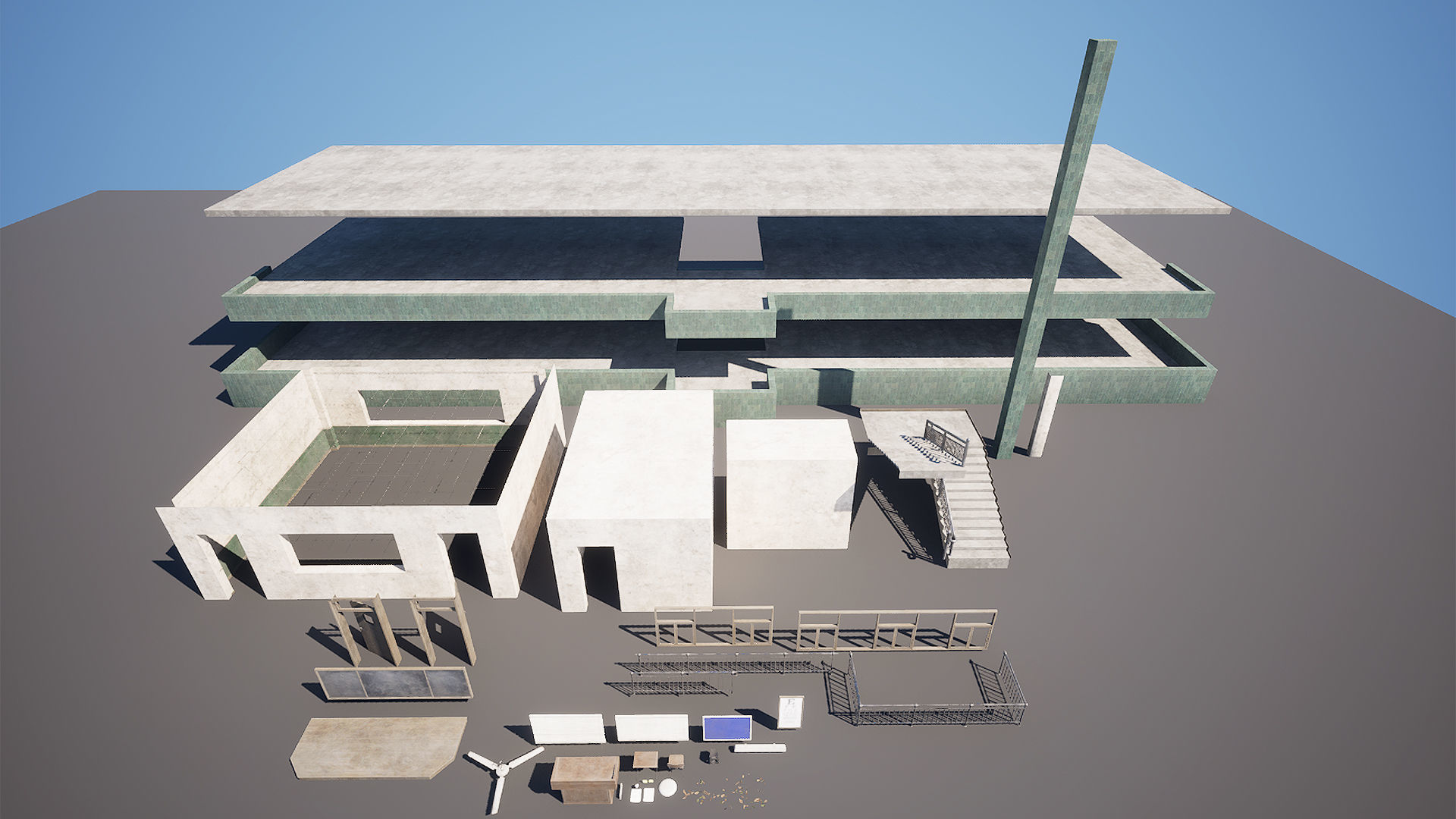 Abandoned School Low-poly 3D model_13