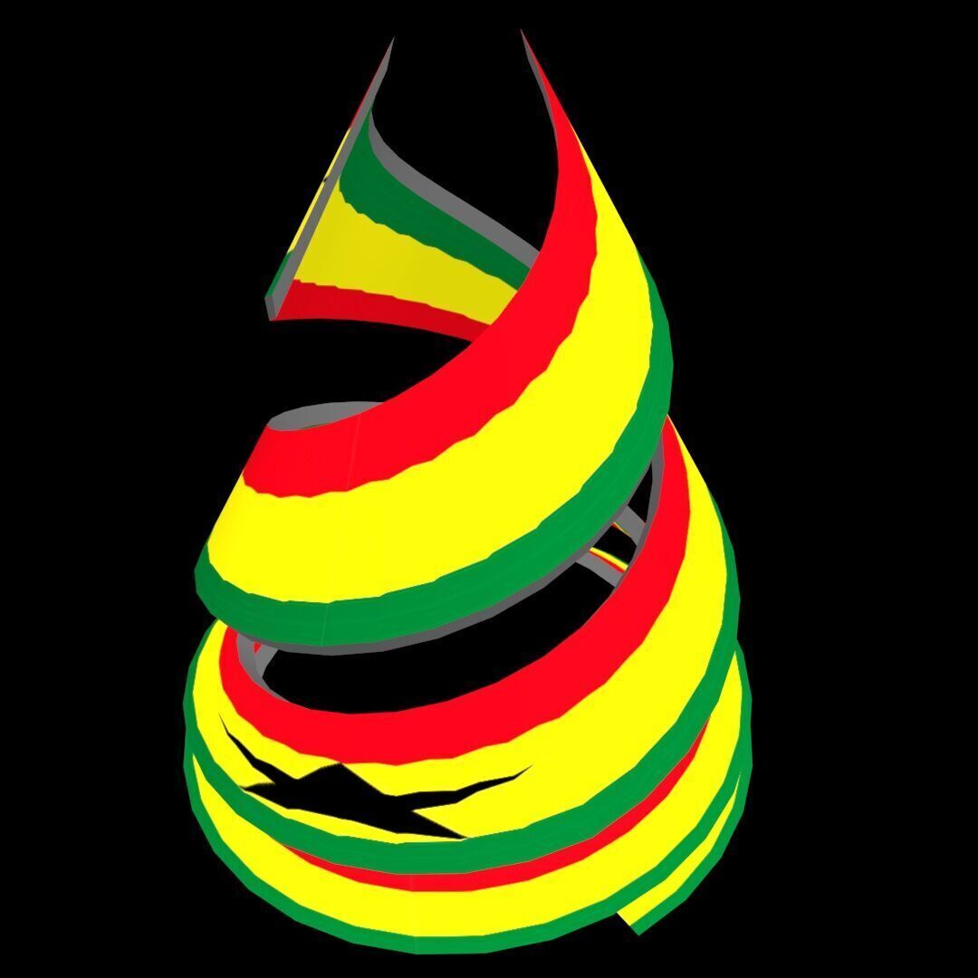 Ghana Flag on a double spiral helix structure 3D model_49