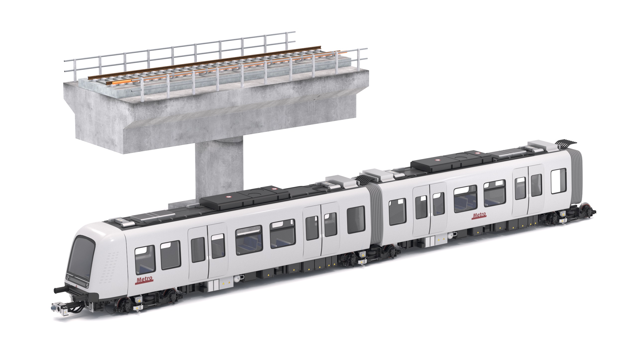 Hitachi Rail Driverless Metro Copenhagen with Railway Bridge 3D model_4
