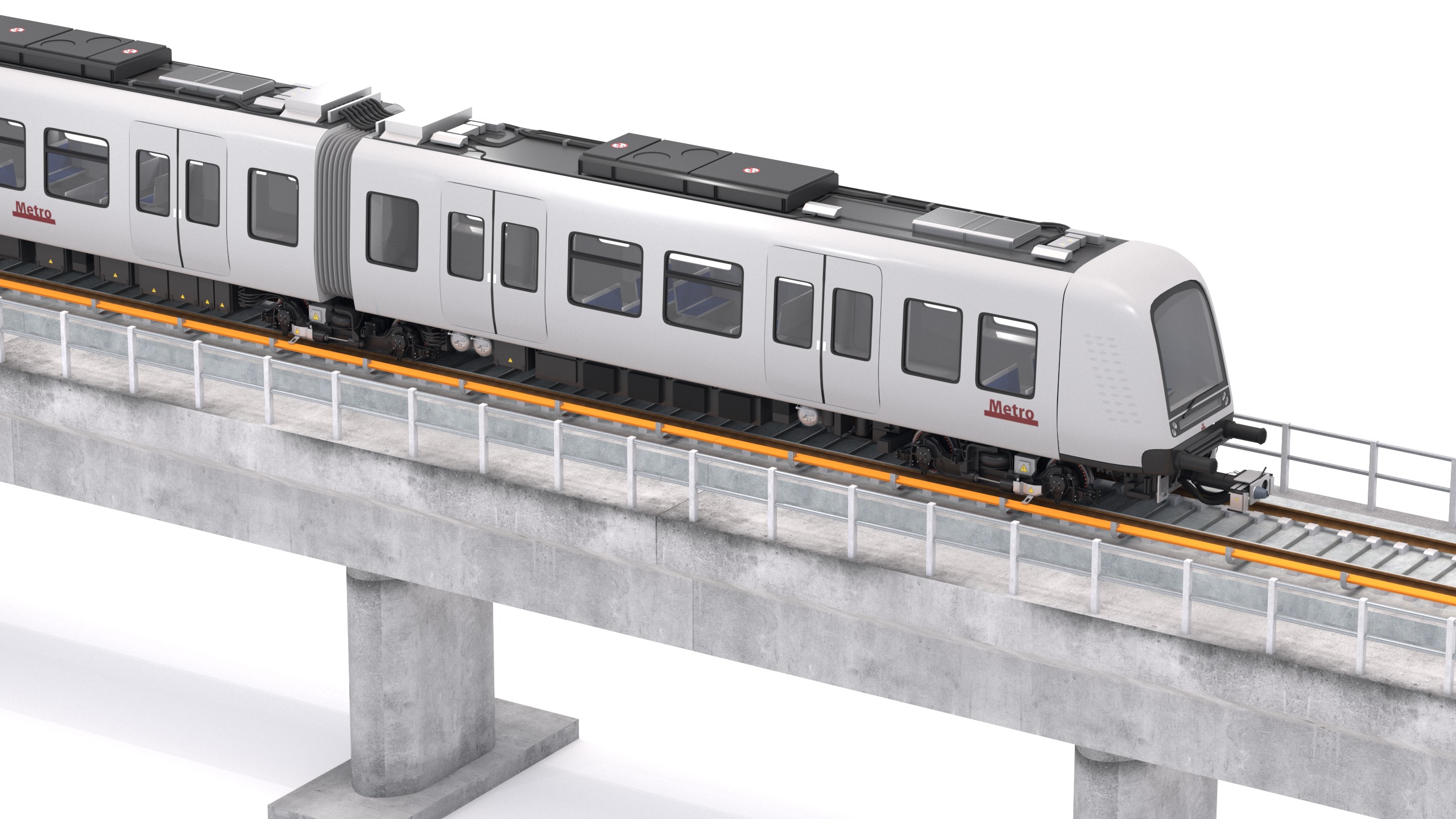 Hitachi Rail Driverless Metro Copenhagen with Railway Bridge 3D model_2