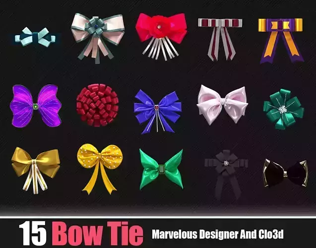 15 BowTie Accessories In Marvelous Designer  3D model