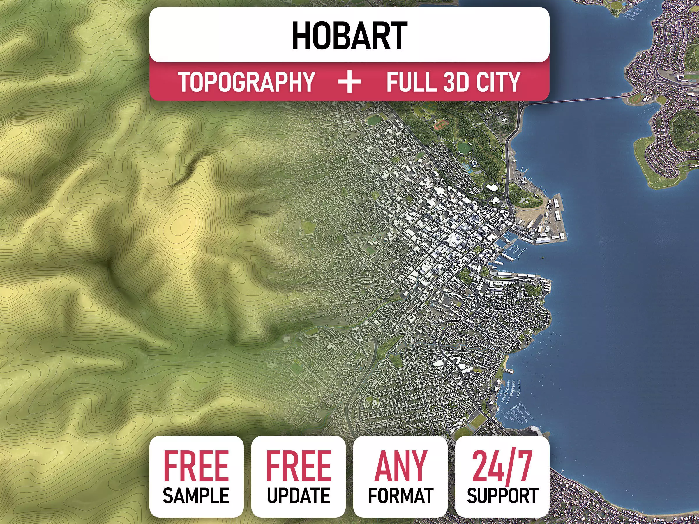 Hobart - 3D City Topography Terrain 3D Model Collection_0