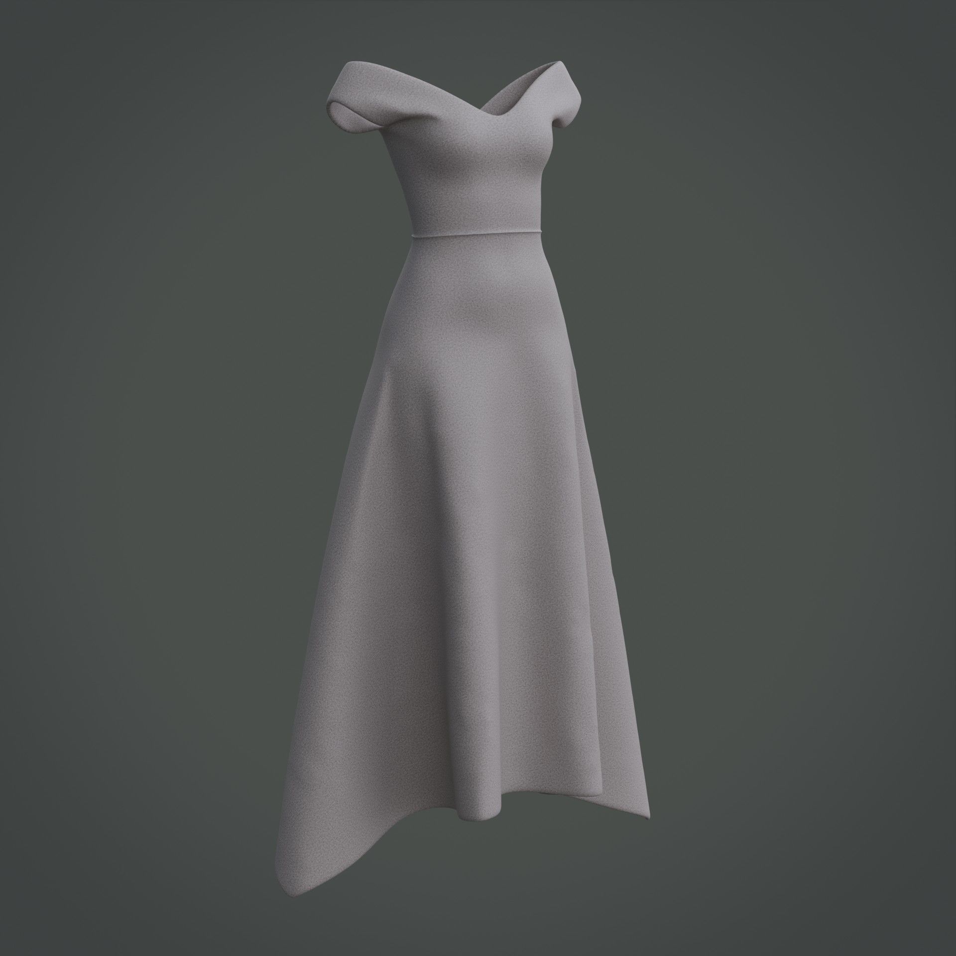 3D Female Gown - Formal Dress V-Neck Low-poly 3D model_2