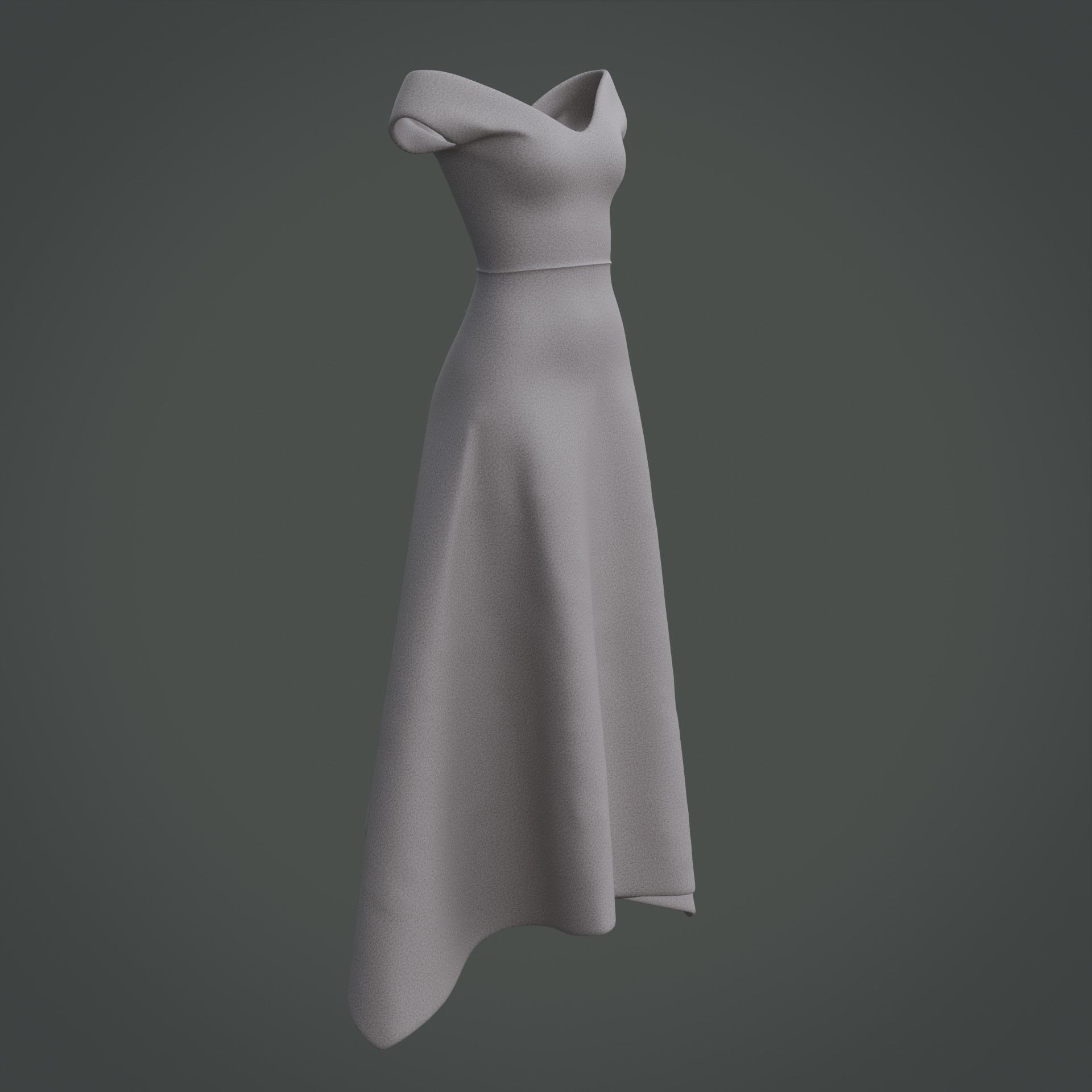 3D Female Gown - Formal Dress V-Neck Low-poly 3D model_3