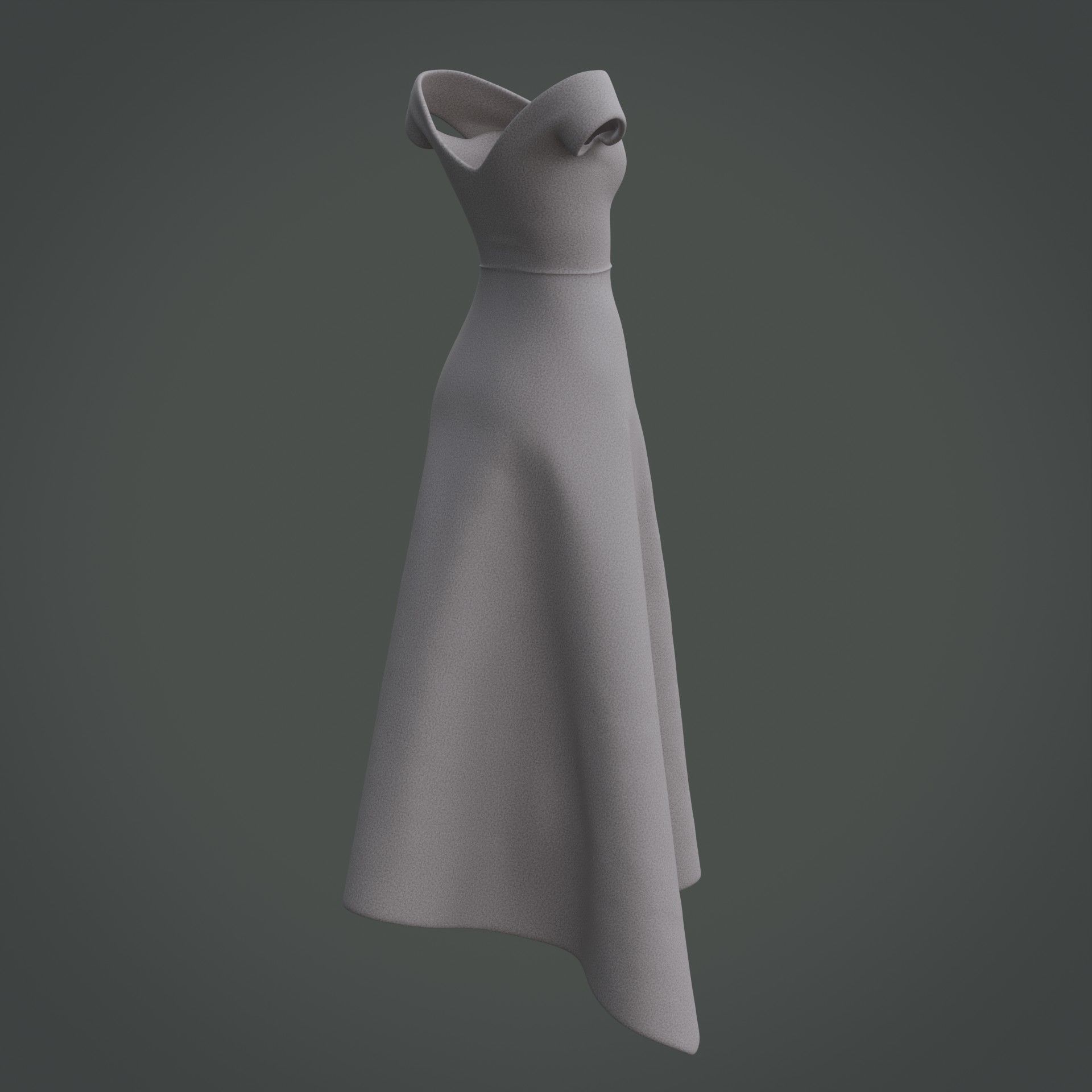 3D Female Gown - Formal Dress V-Neck Low-poly 3D model_7