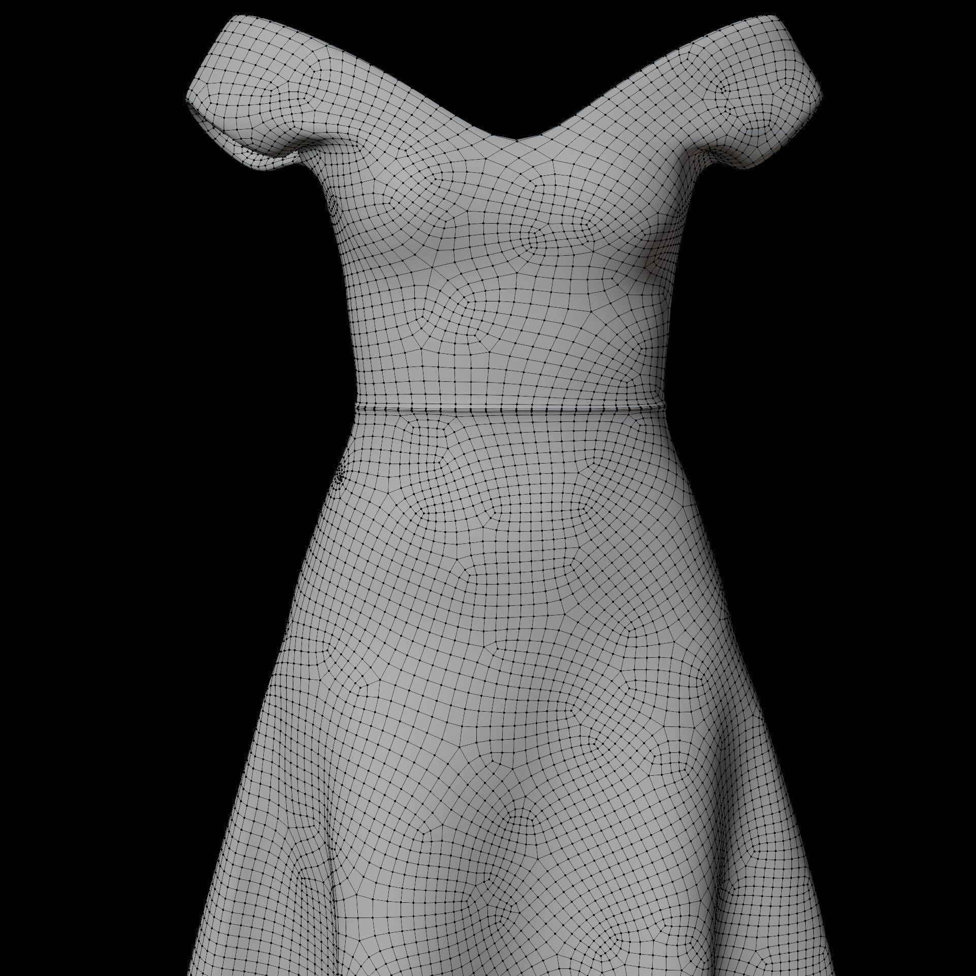 3D Female Gown - Formal Dress V-Neck Low-poly 3D model_20