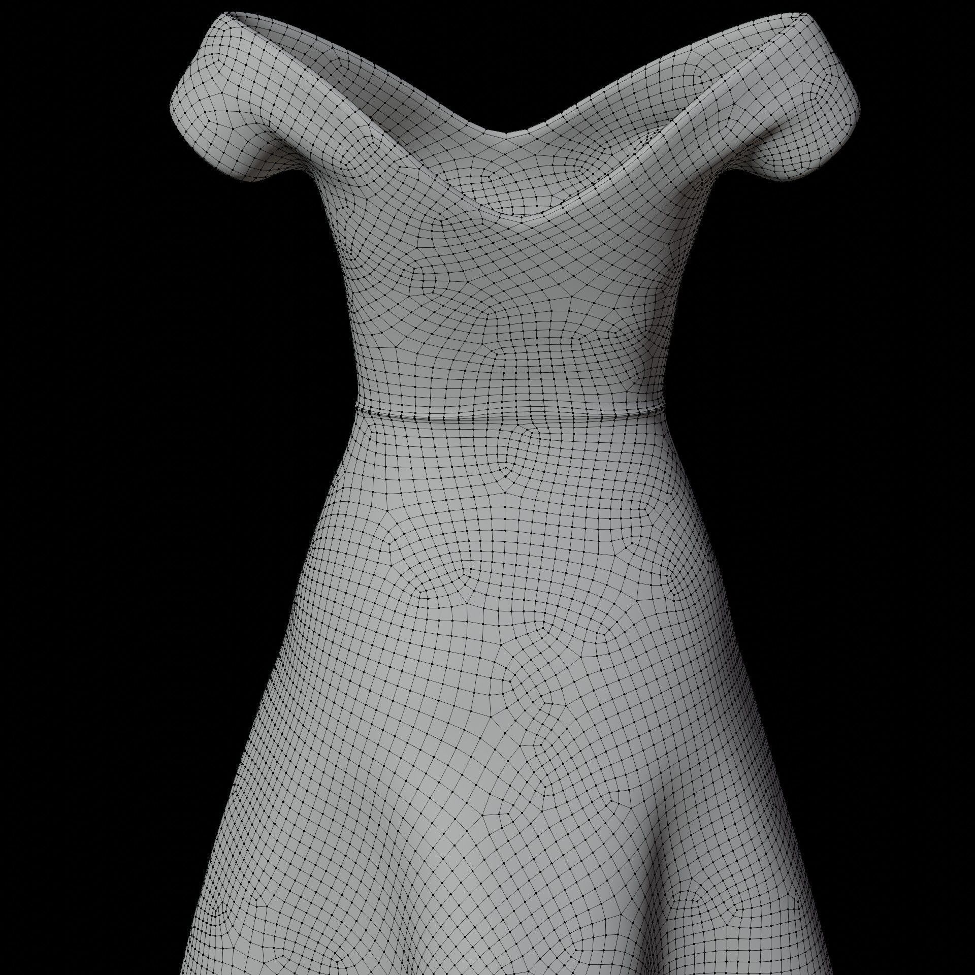 3D Female Gown - Formal Dress V-Neck Low-poly 3D model_22