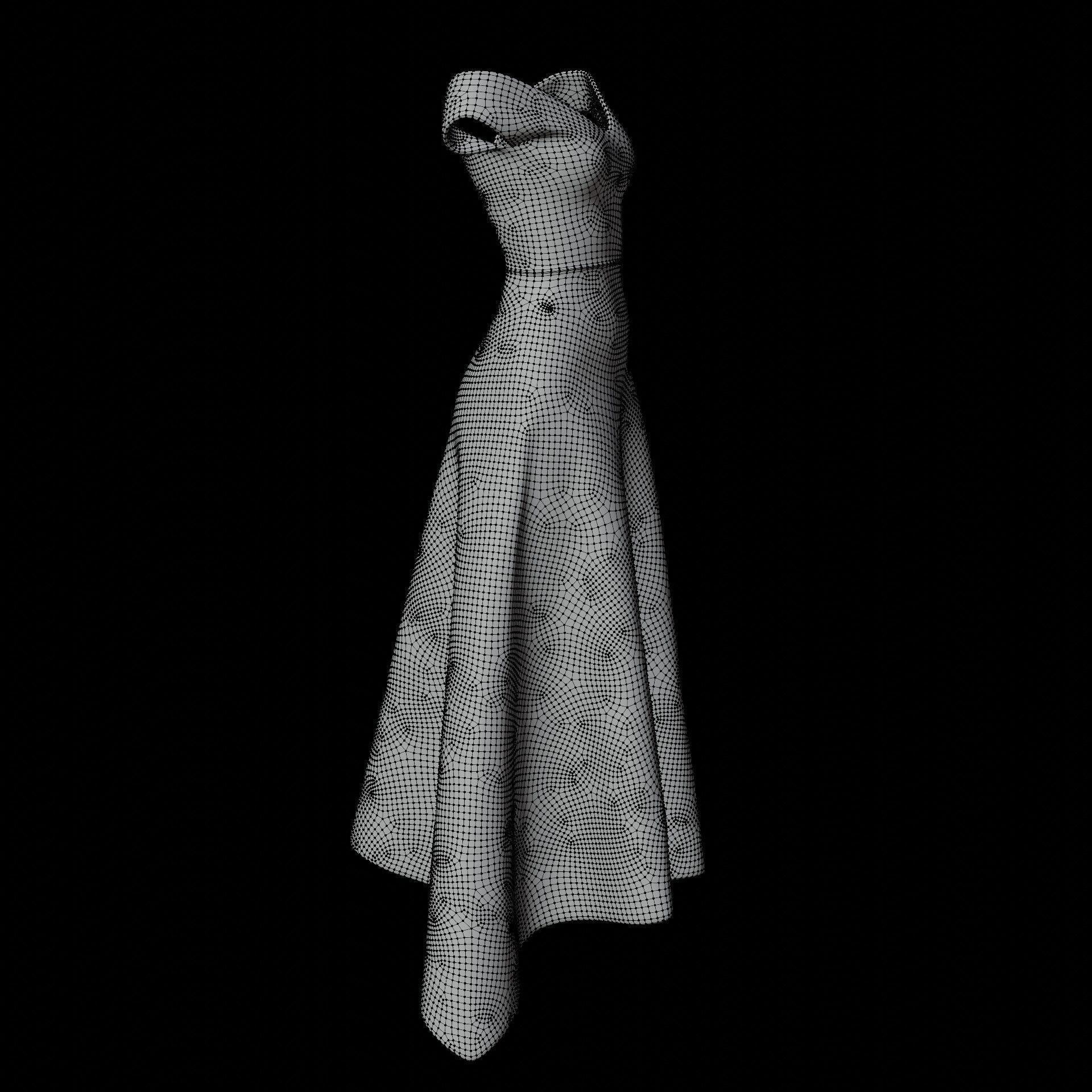 3D Female Gown - Formal Dress V-Neck Low-poly 3D model_27