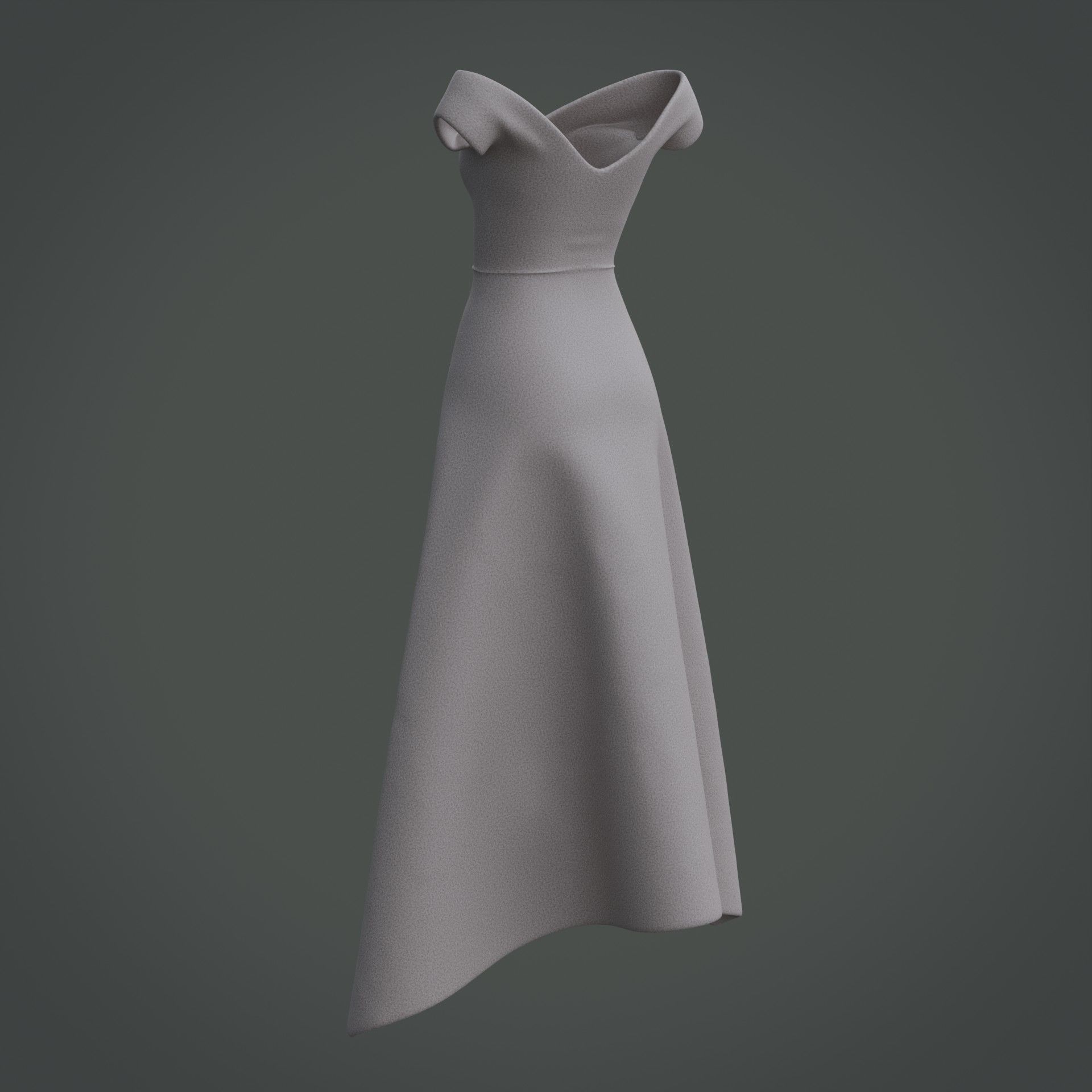 3D Female Gown - Formal Dress V-Neck Low-poly 3D model_12