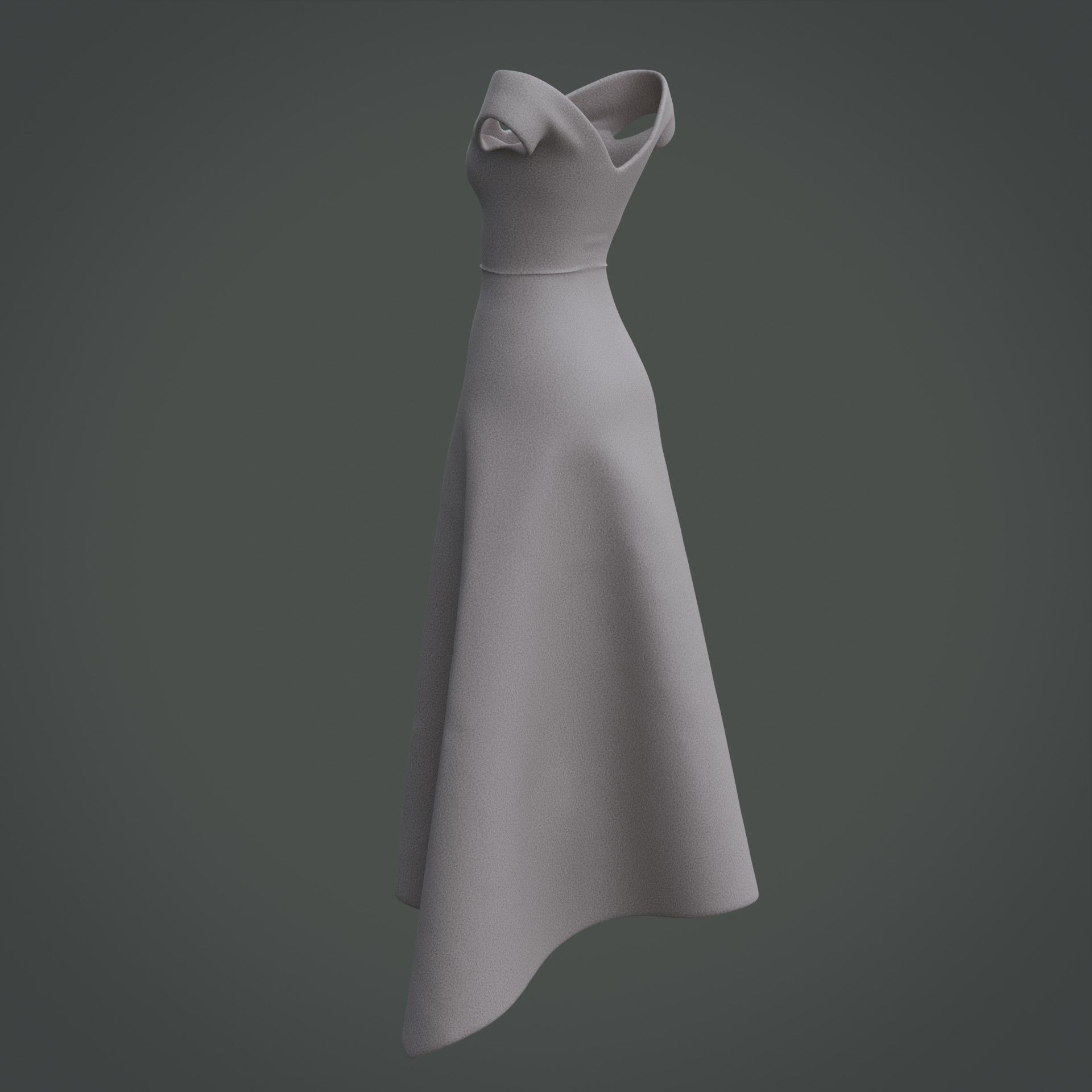 3D Female Gown - Formal Dress V-Neck Low-poly 3D model_13