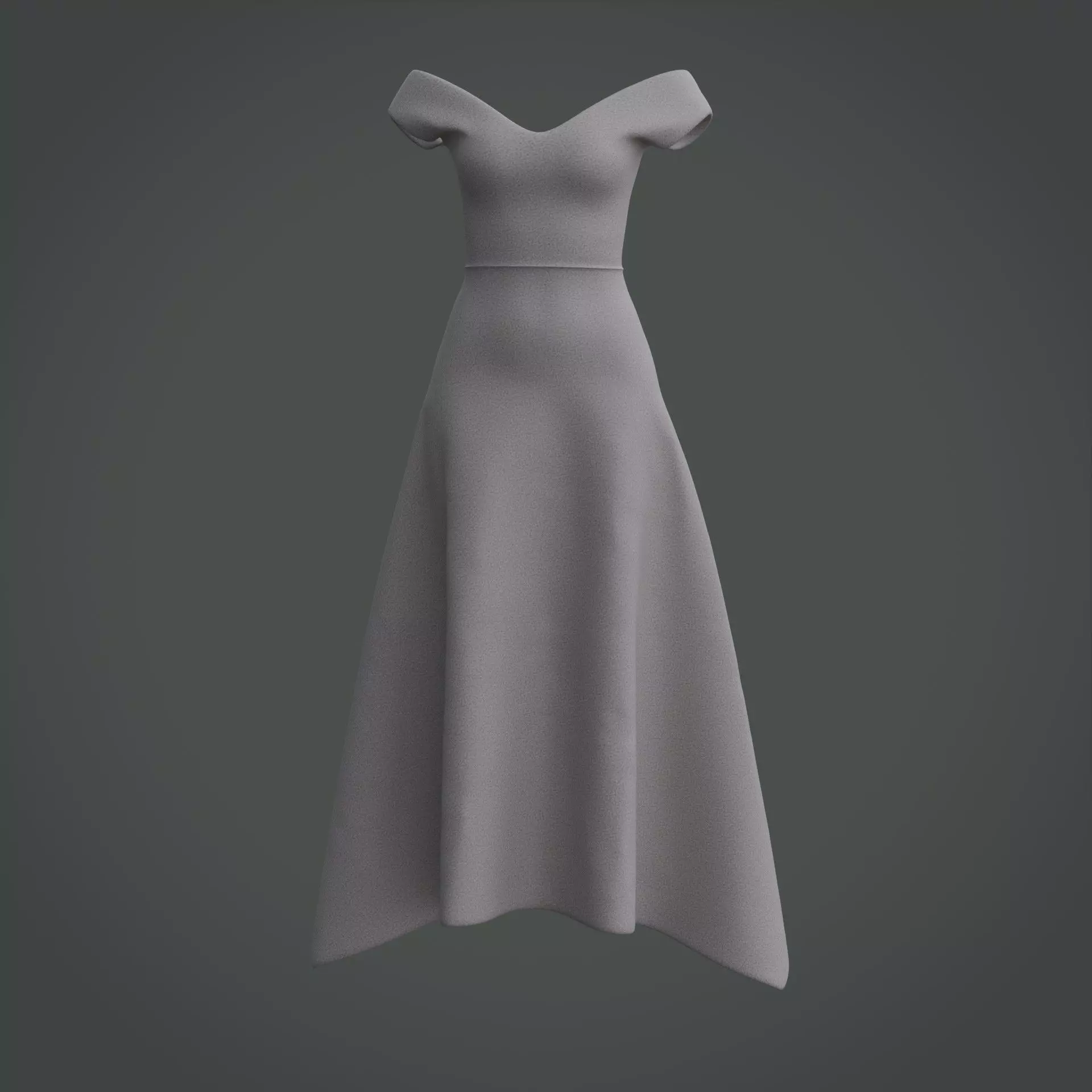 3D Female Gown - Formal Dress V-Neck Low-poly 3D model_0