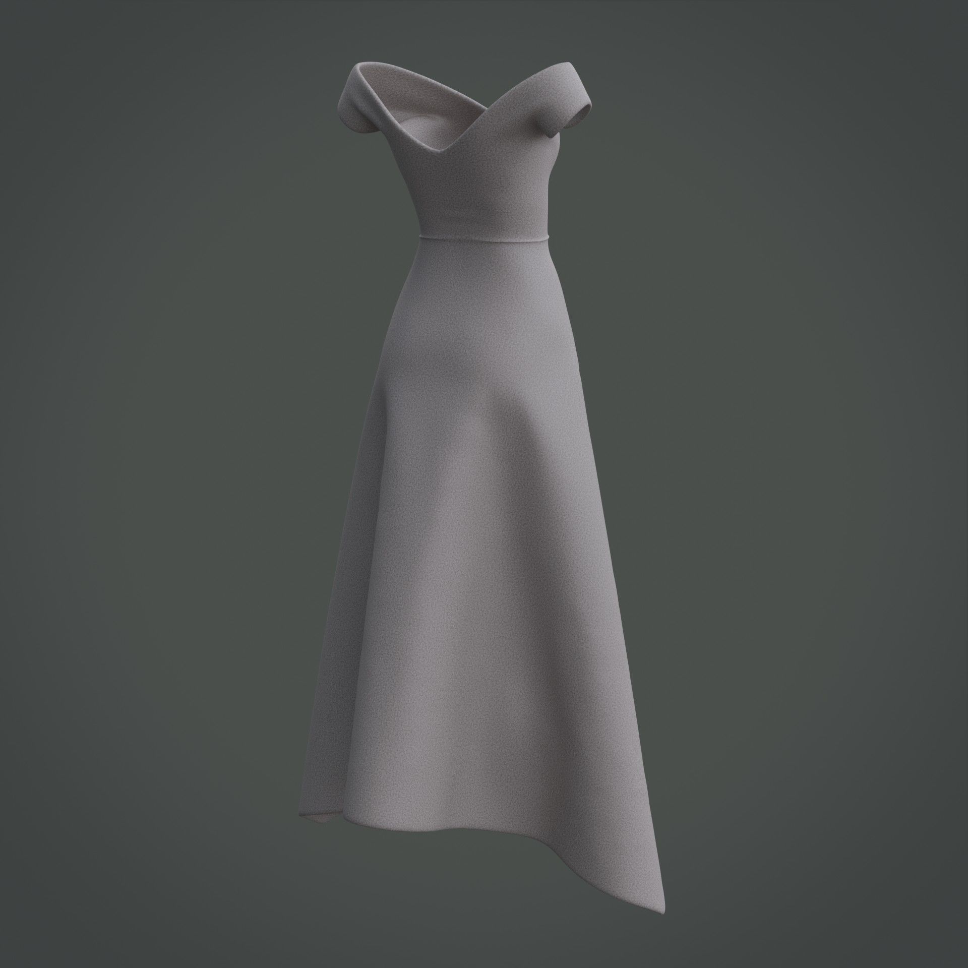3D Female Gown - Formal Dress V-Neck Low-poly 3D model_8