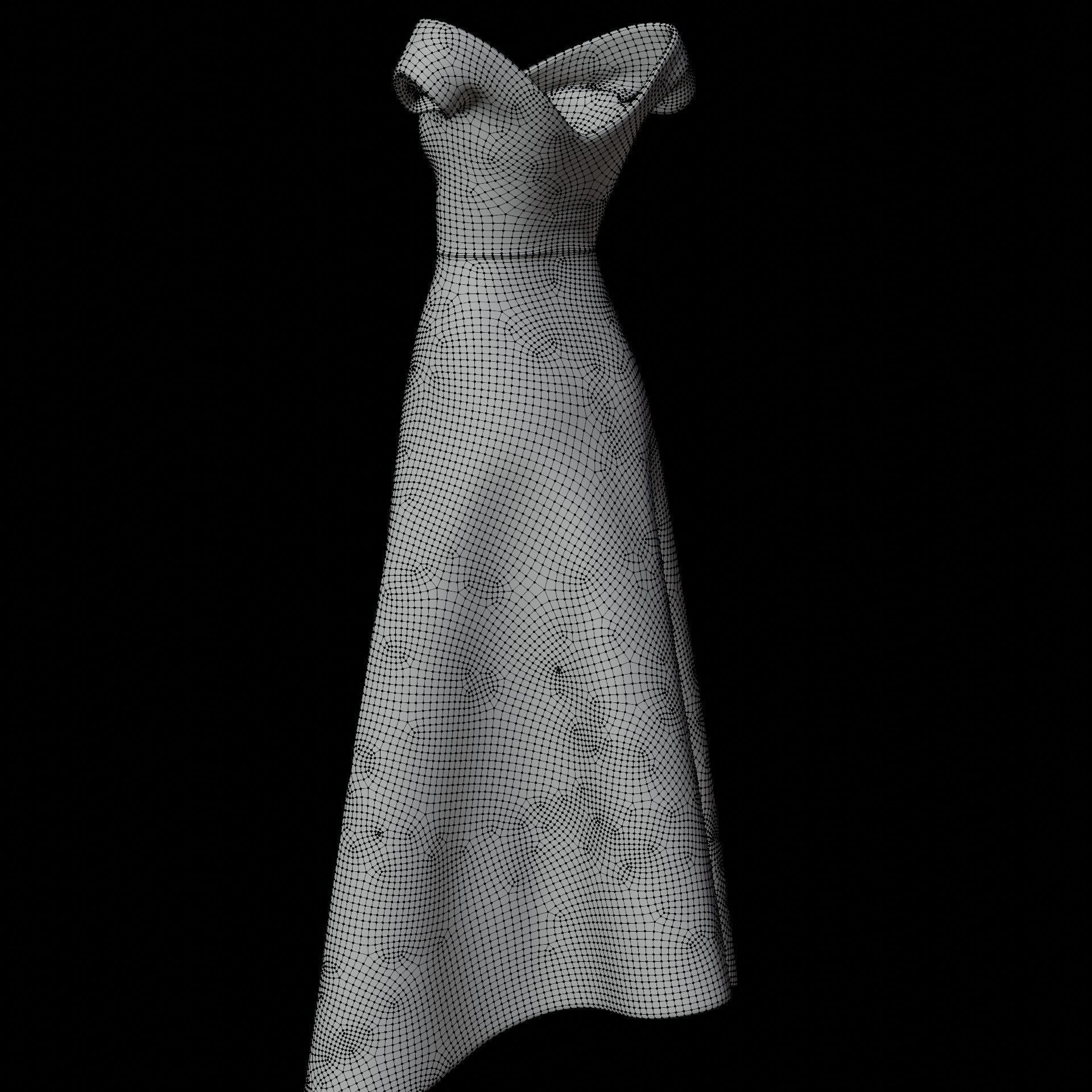 3D Female Gown - Formal Dress V-Neck Low-poly 3D model_24