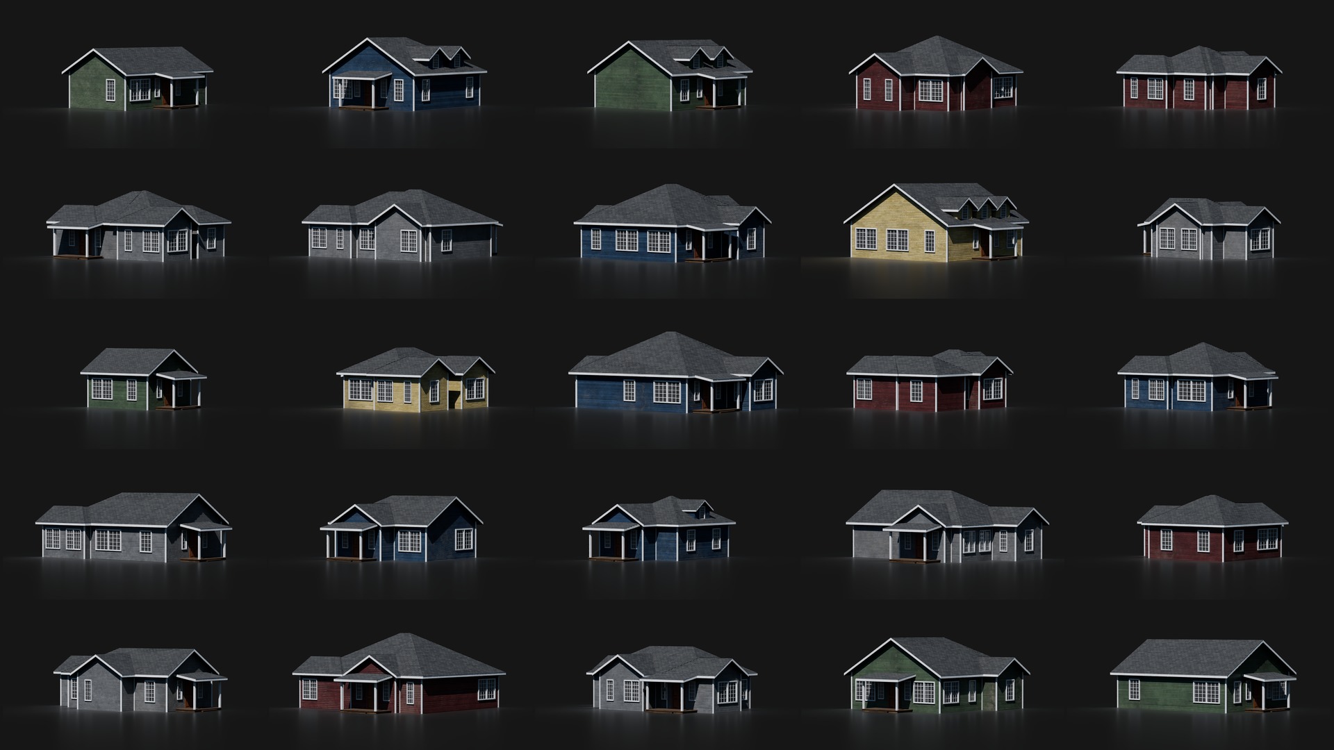 50 AMERICAN HOUSES PACK 4K Textures Model Collection Low-poly 3D model_2