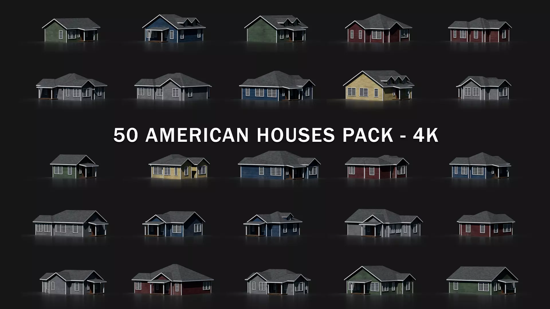 50 AMERICAN HOUSES PACK 4K Textures Model Collection Low-poly 3D model_0