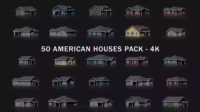 50 AMERICAN HOUSES PACK 4K Textures Model Collection