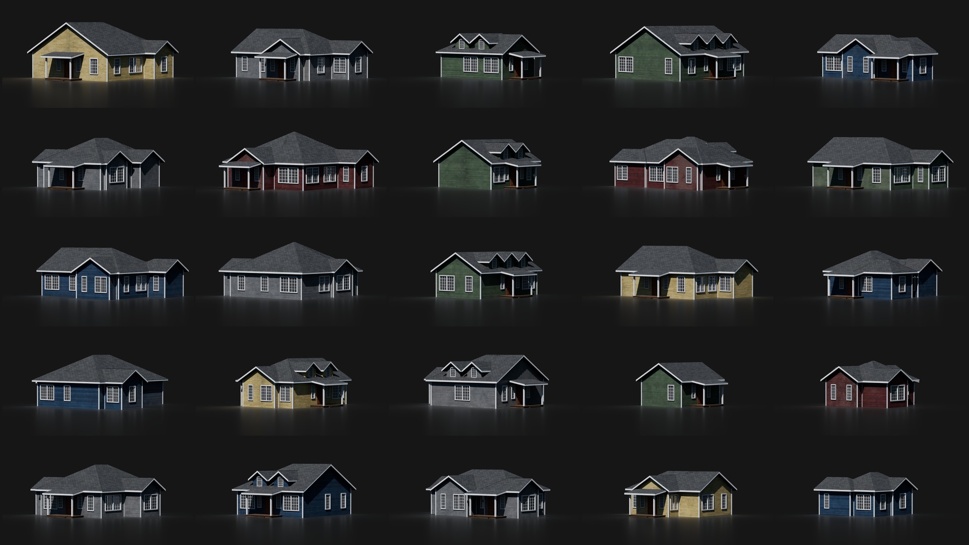 50 AMERICAN HOUSES PACK 4K Textures Model Collection Low-poly 3D model_1