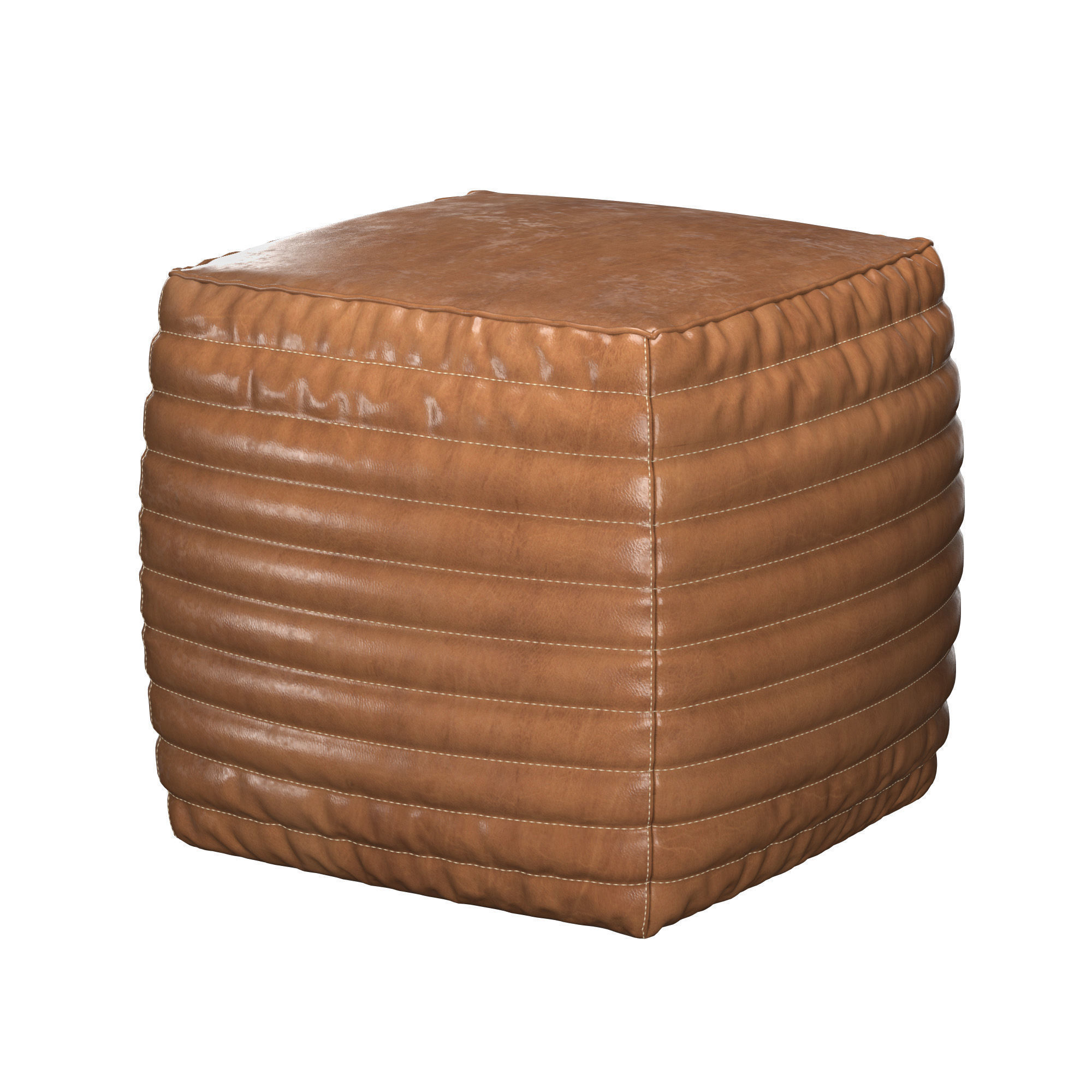Square Channel Leather Pouf 3D model_3