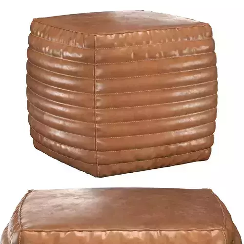 Square Channel Leather Pouf