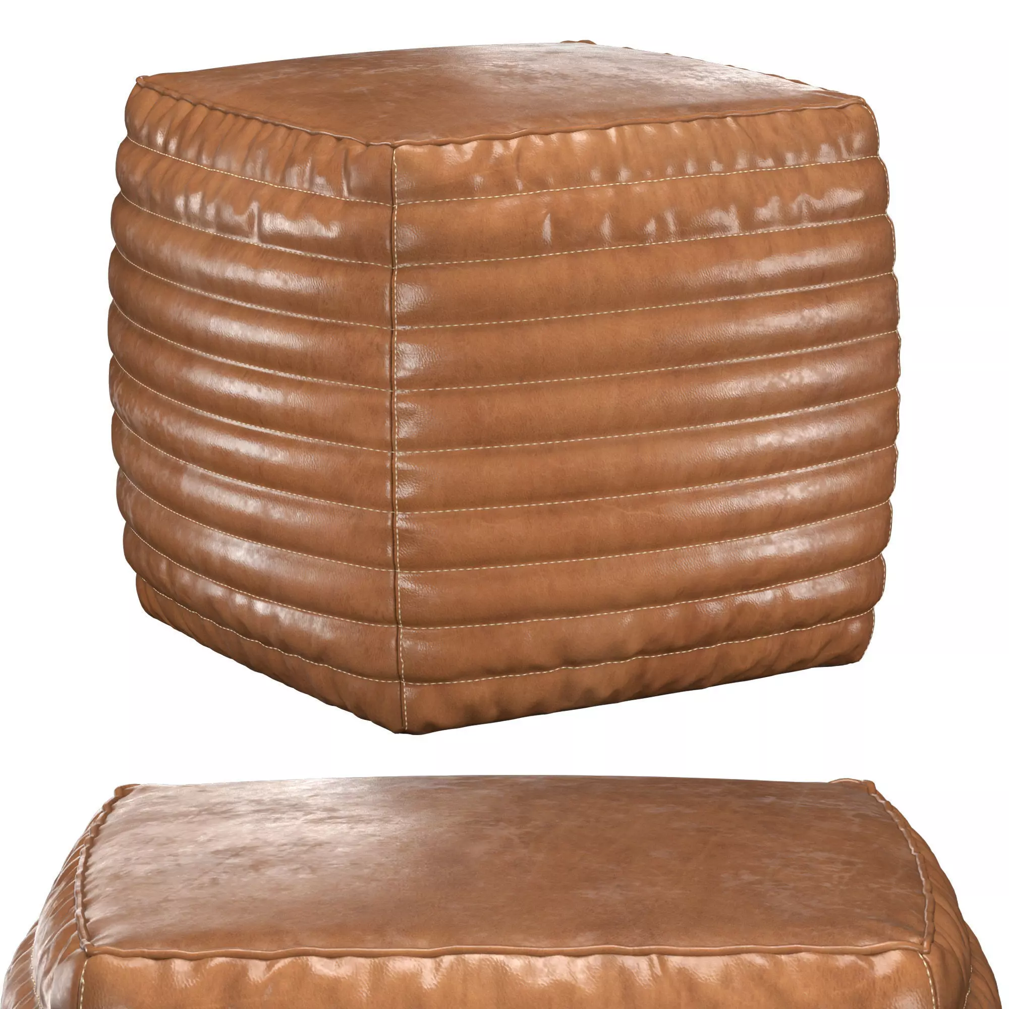 Square Channel Leather Pouf 3D model_0