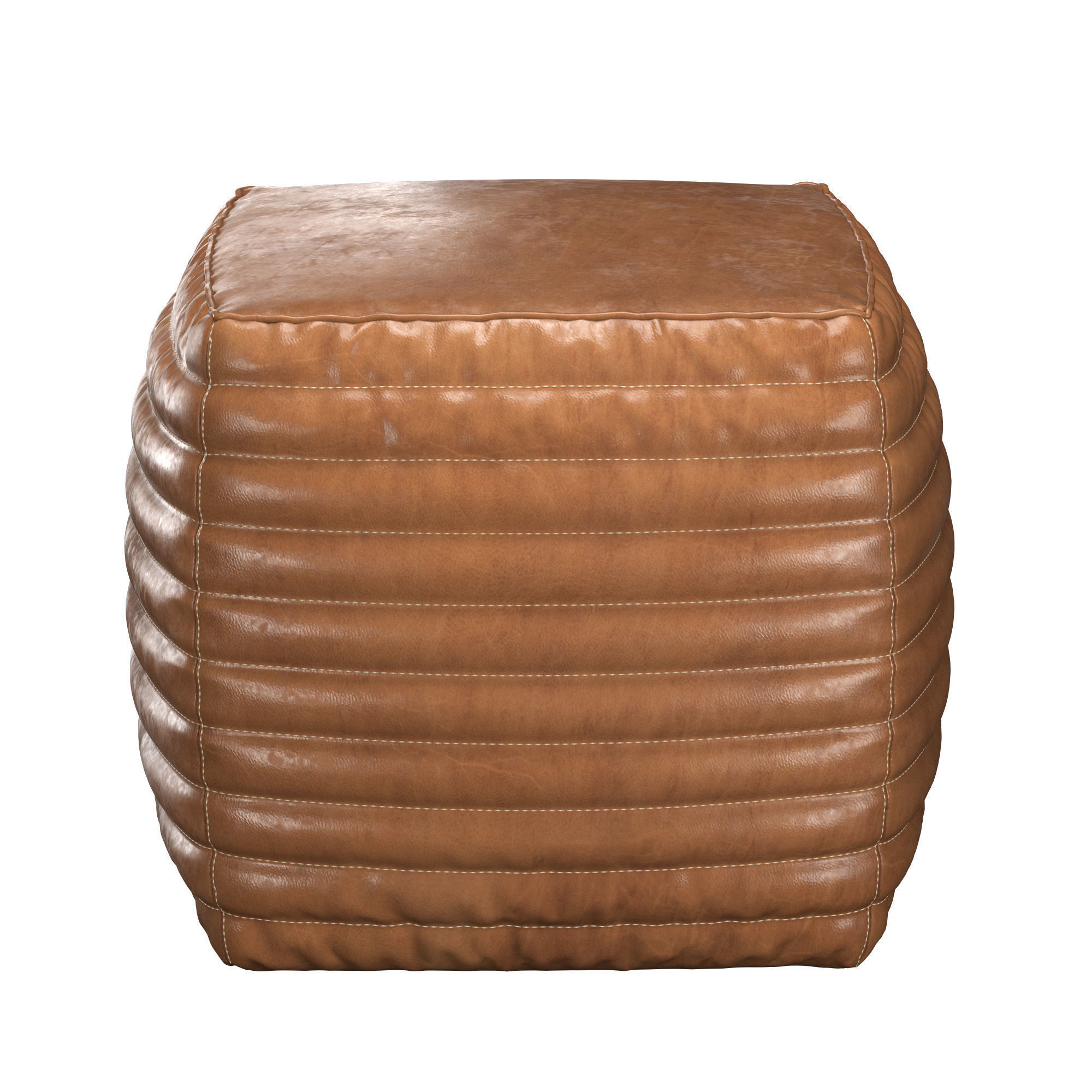Square Channel Leather Pouf 3D model_2
