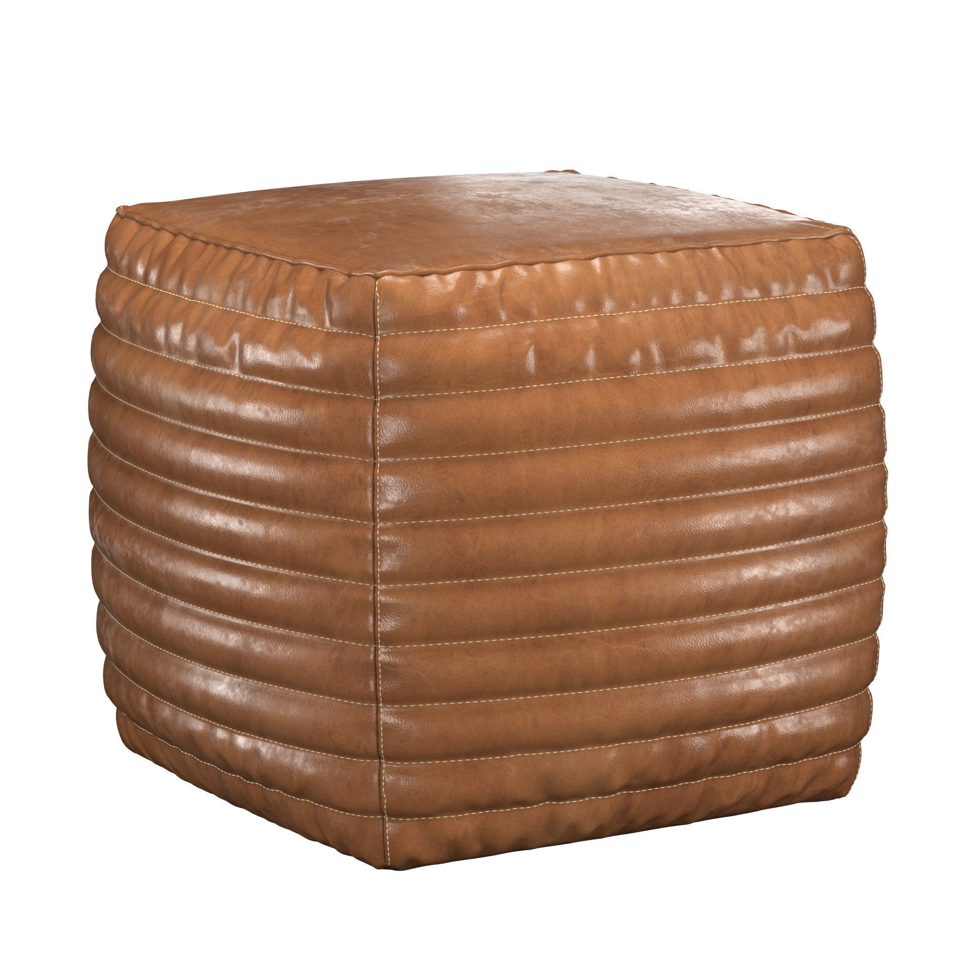 Square Channel Leather Pouf 3D model_1