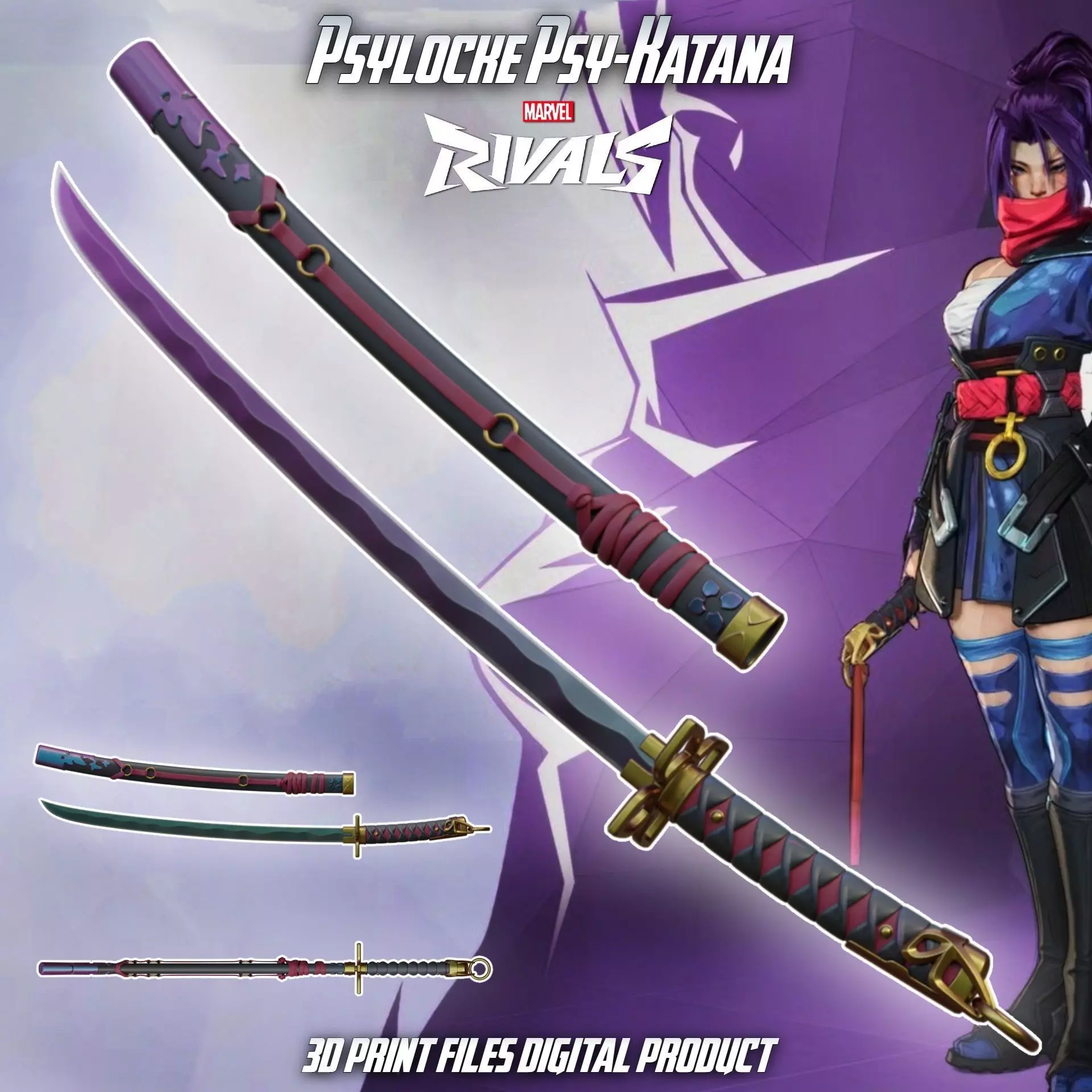 Psylocke Psy Cosplay Katana Marvel Rivals 3D print model_0