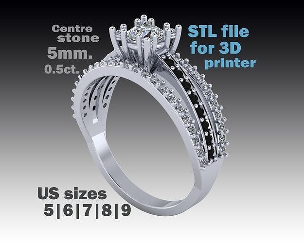 Engagement vintage ring- stone 5mm -STL for 3d printing 3D print model
