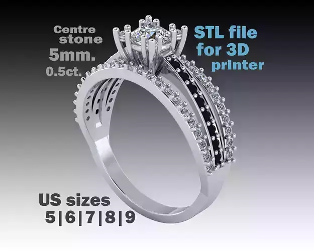 Engagement vintage ring- stone 5mm -STL for 3d printing