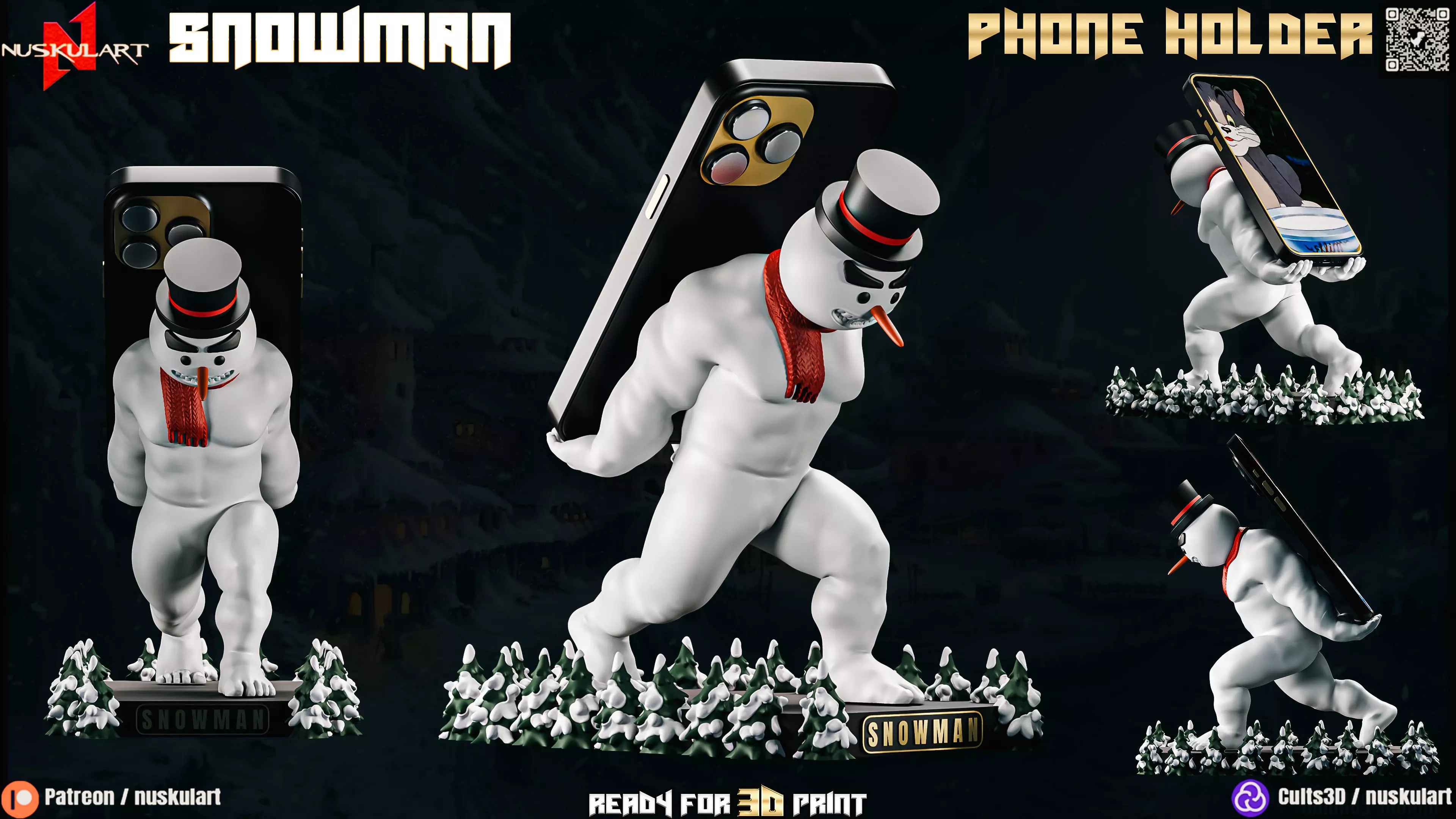 Snowman - Phone Holder - Collectible Legendary 3D Print Model Free 3D print model_0