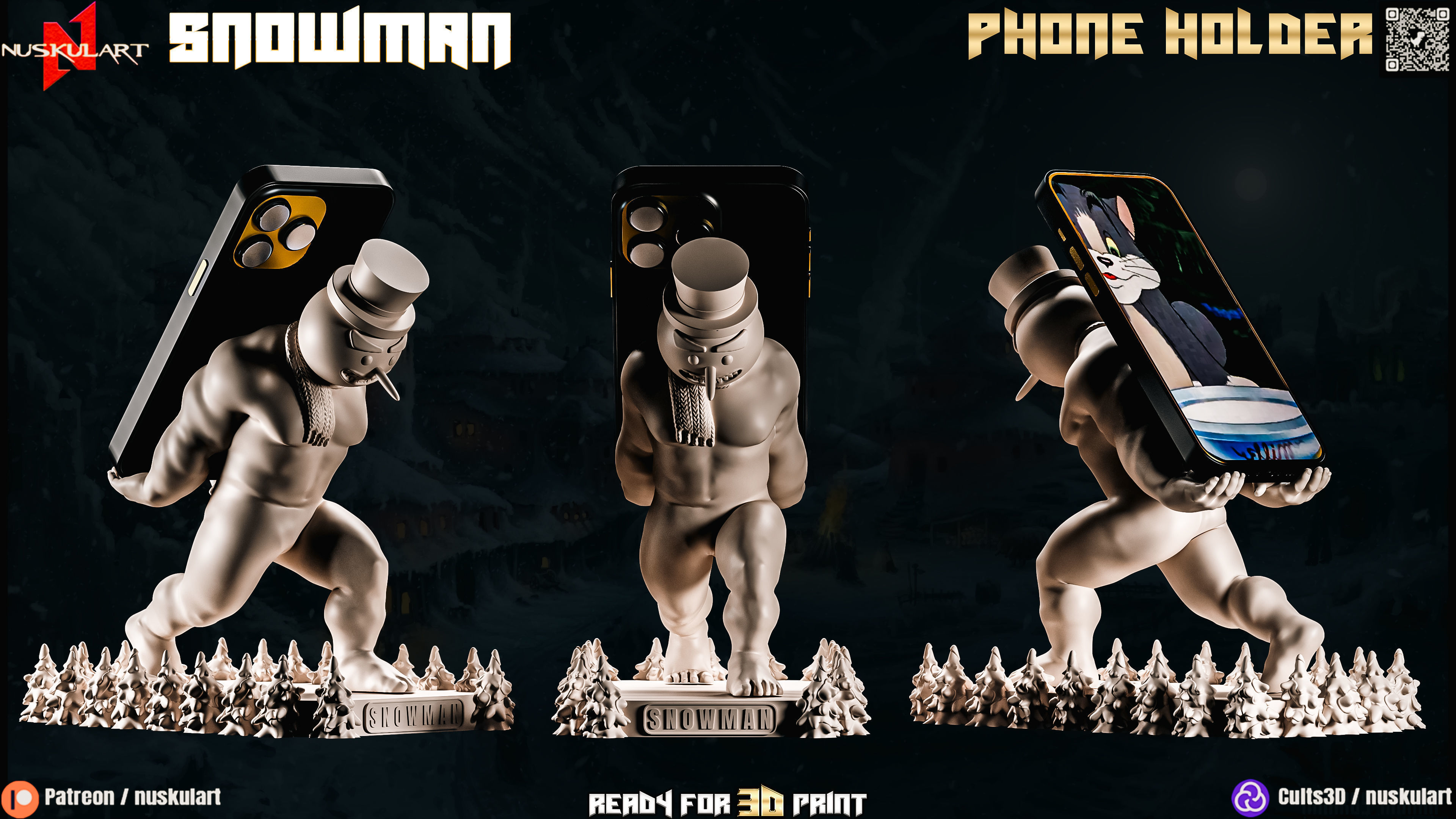 Snowman - Phone Holder - Collectible Legendary 3D Print Model Free 3D print model_1