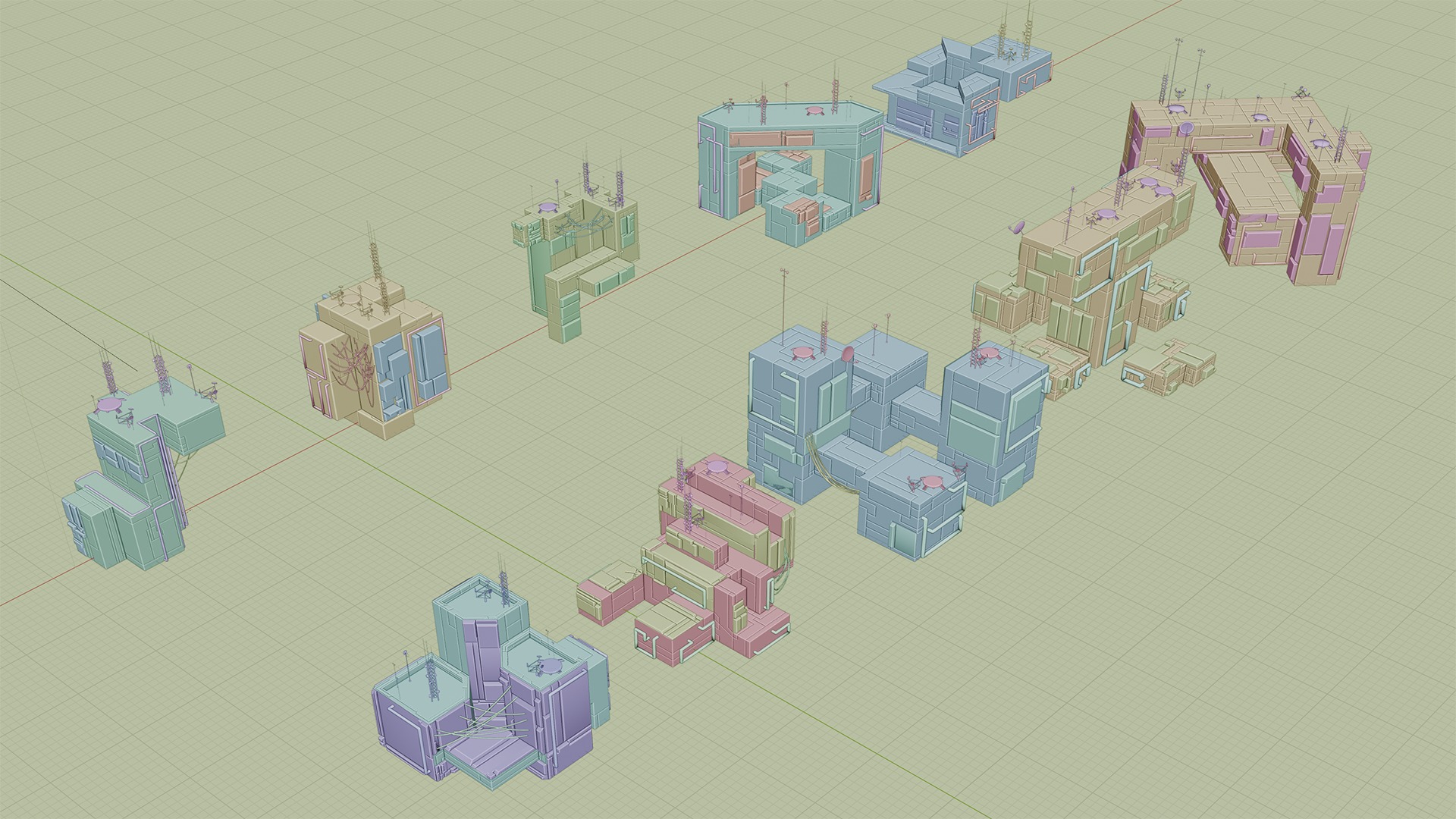 Sci-Fi Buildings Pack Low-poly 3D model_4