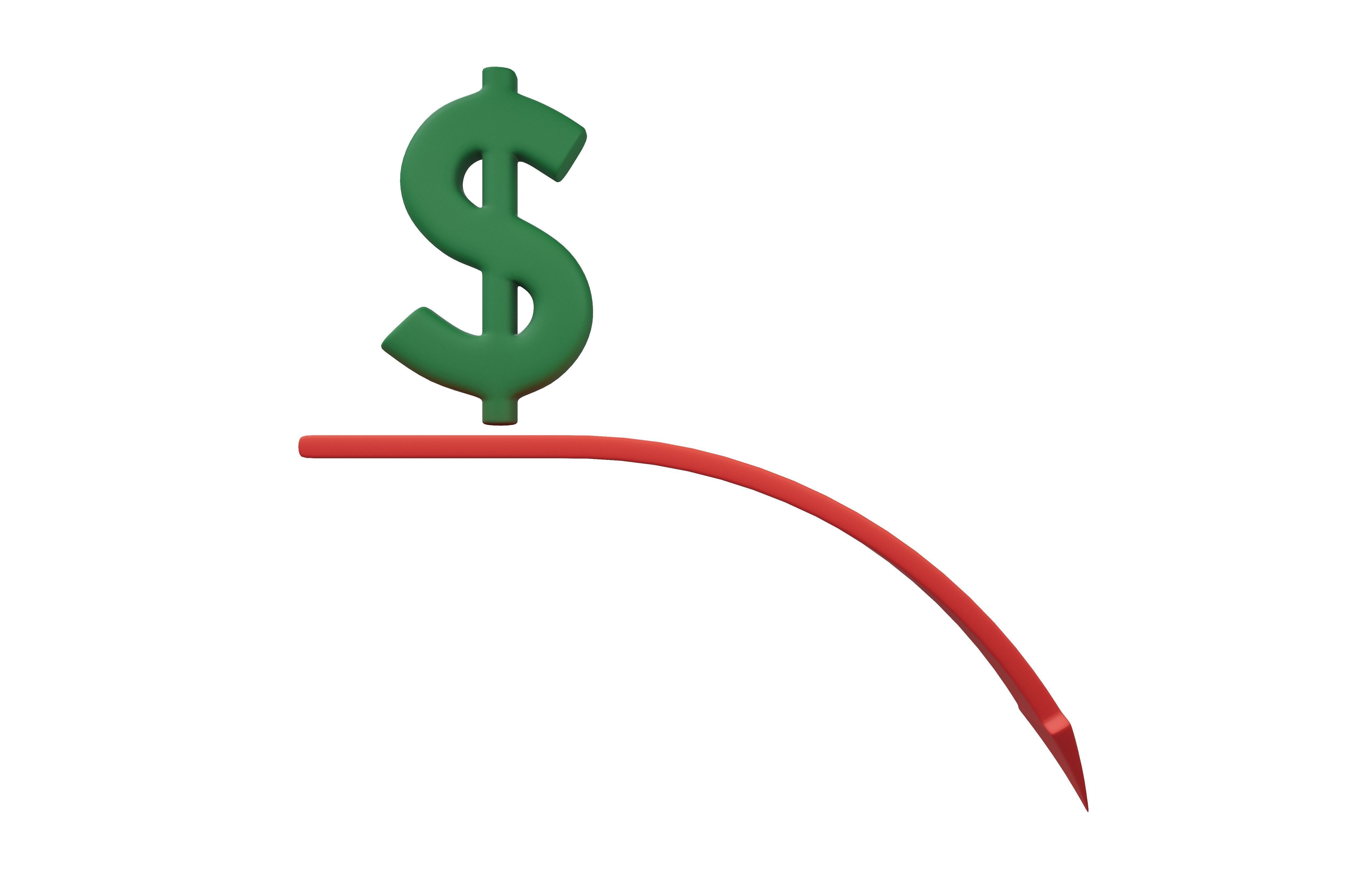 Dollar Trend Down Icon v1 001 Low-poly 3D model_1