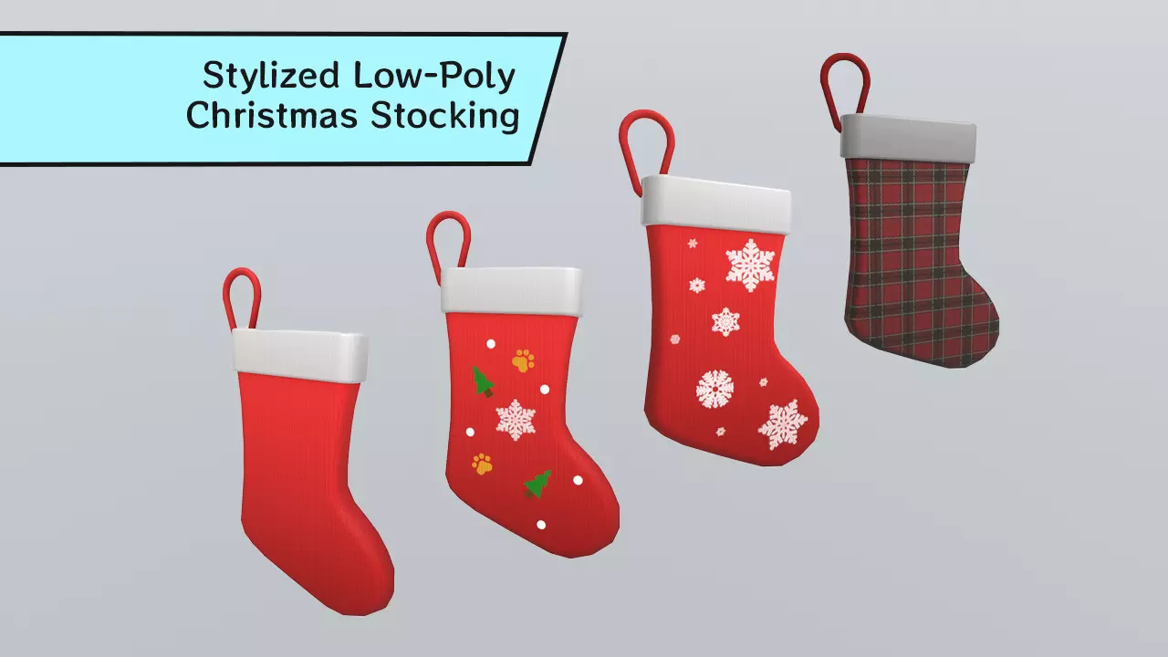 Stylized Low-Poly Christmas Stocking Set  Low-poly 3D model_0