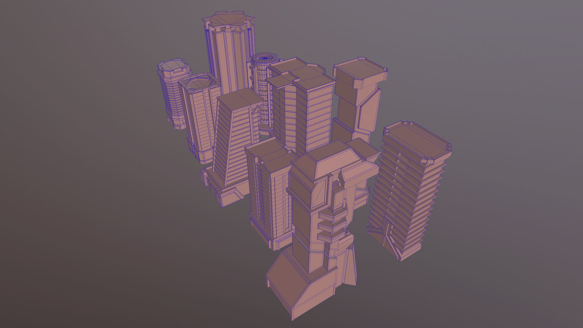 Scifi buildings pack Low-poly 3D model_9