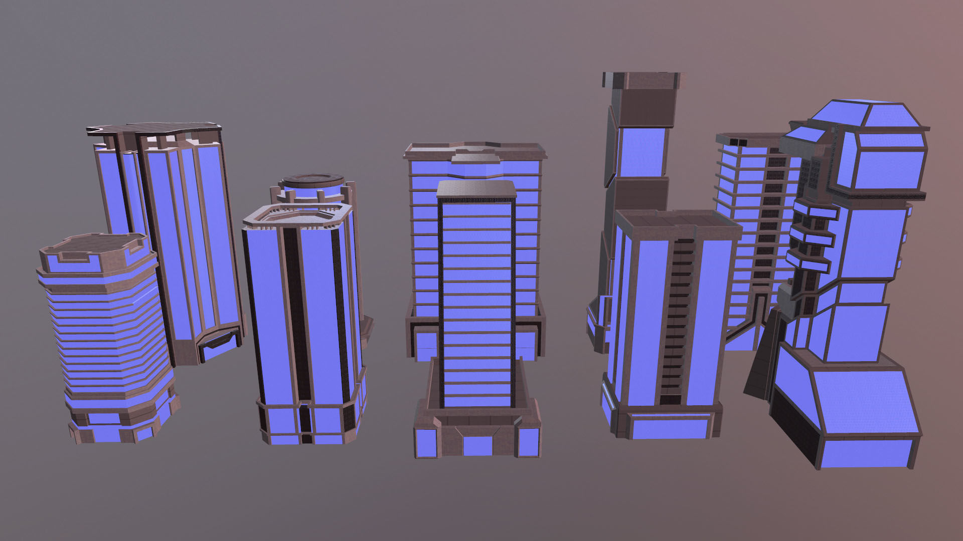 Scifi buildings pack Low-poly 3D model_3