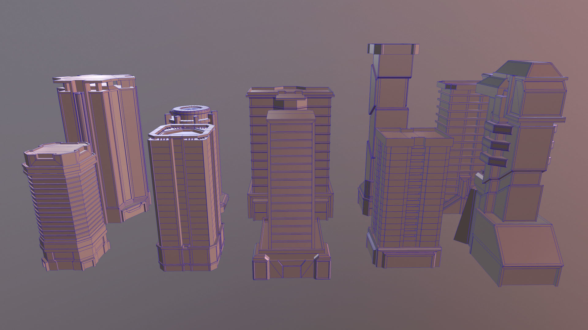 Scifi buildings pack Low-poly 3D model_7