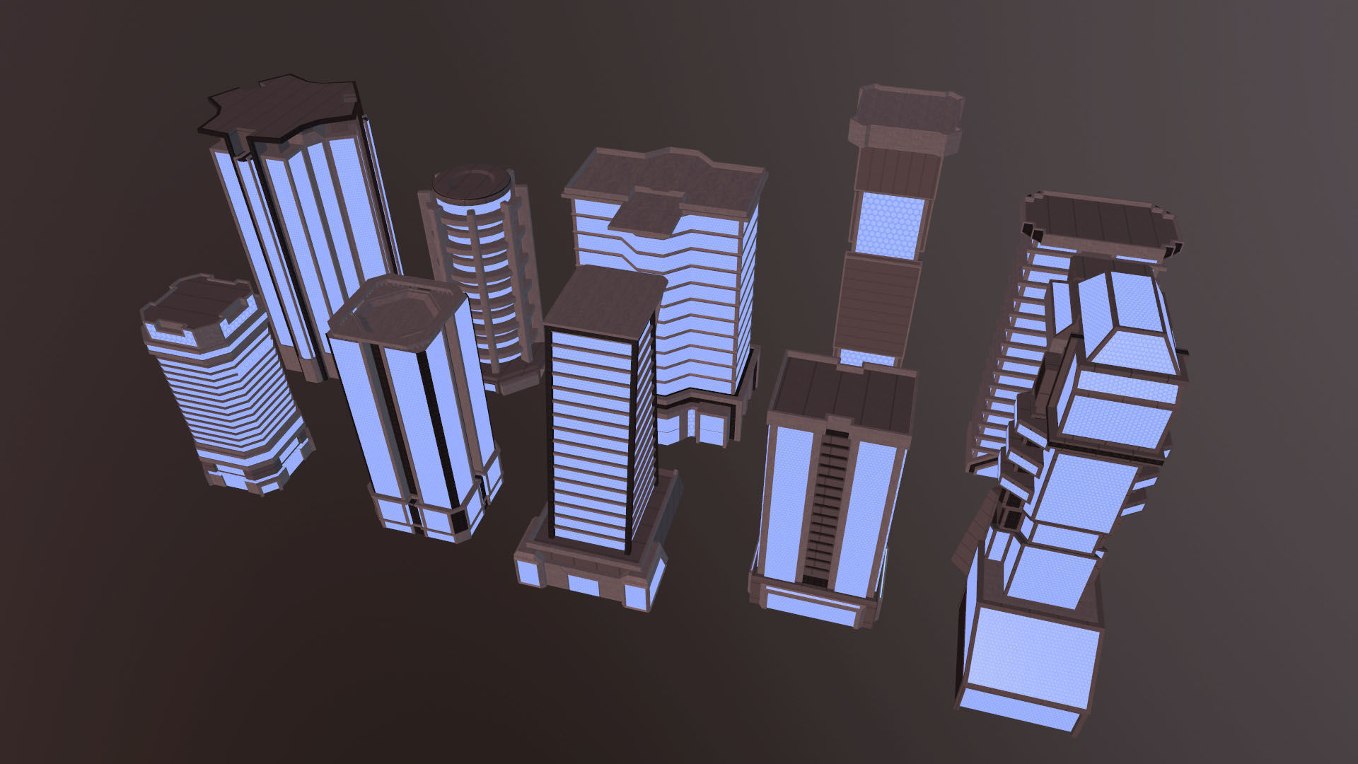 Scifi buildings pack Low-poly 3D model_4