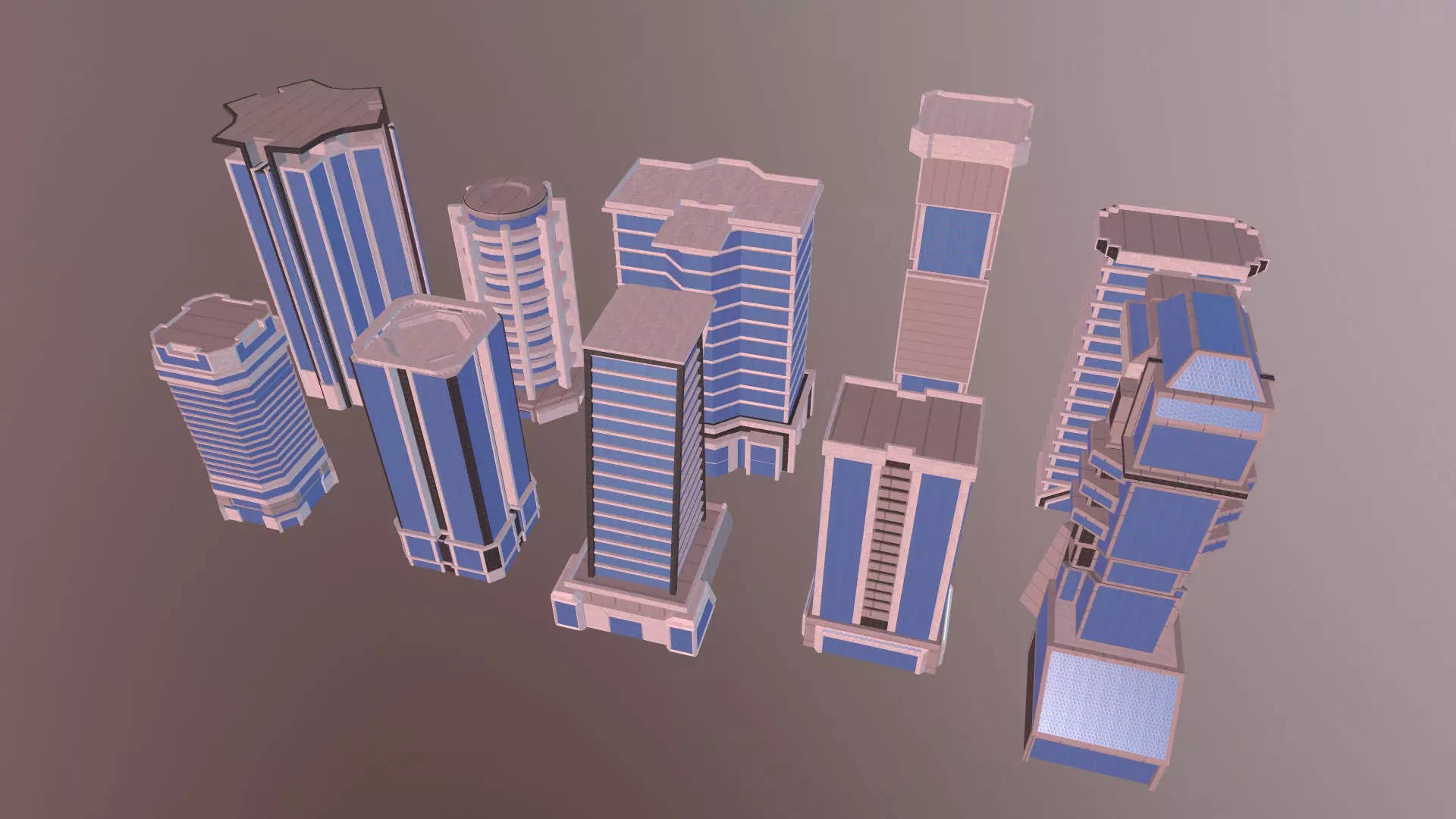 Scifi buildings pack Low-poly 3D model_0