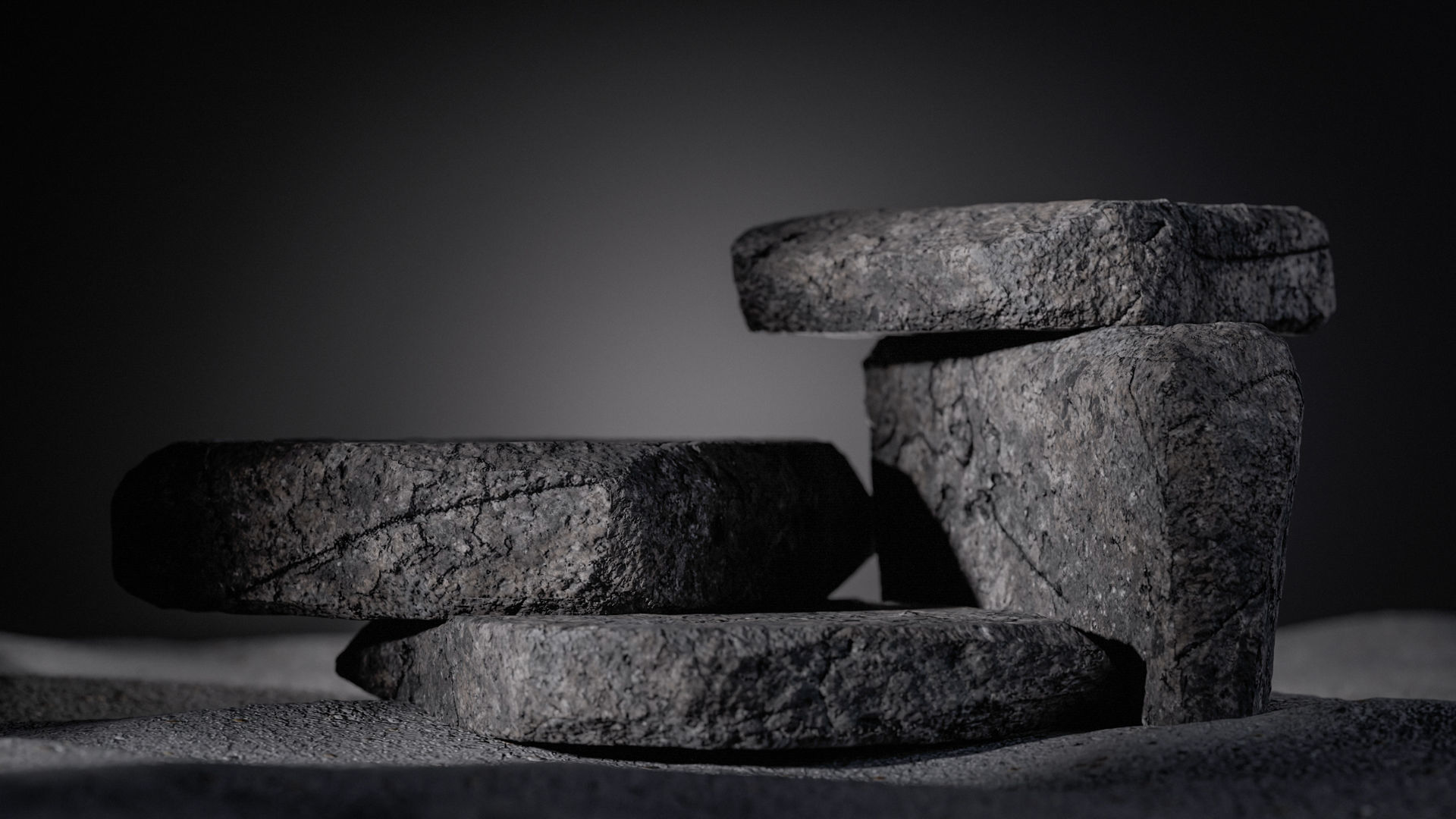 Two black containers on stone surface 3D model_3