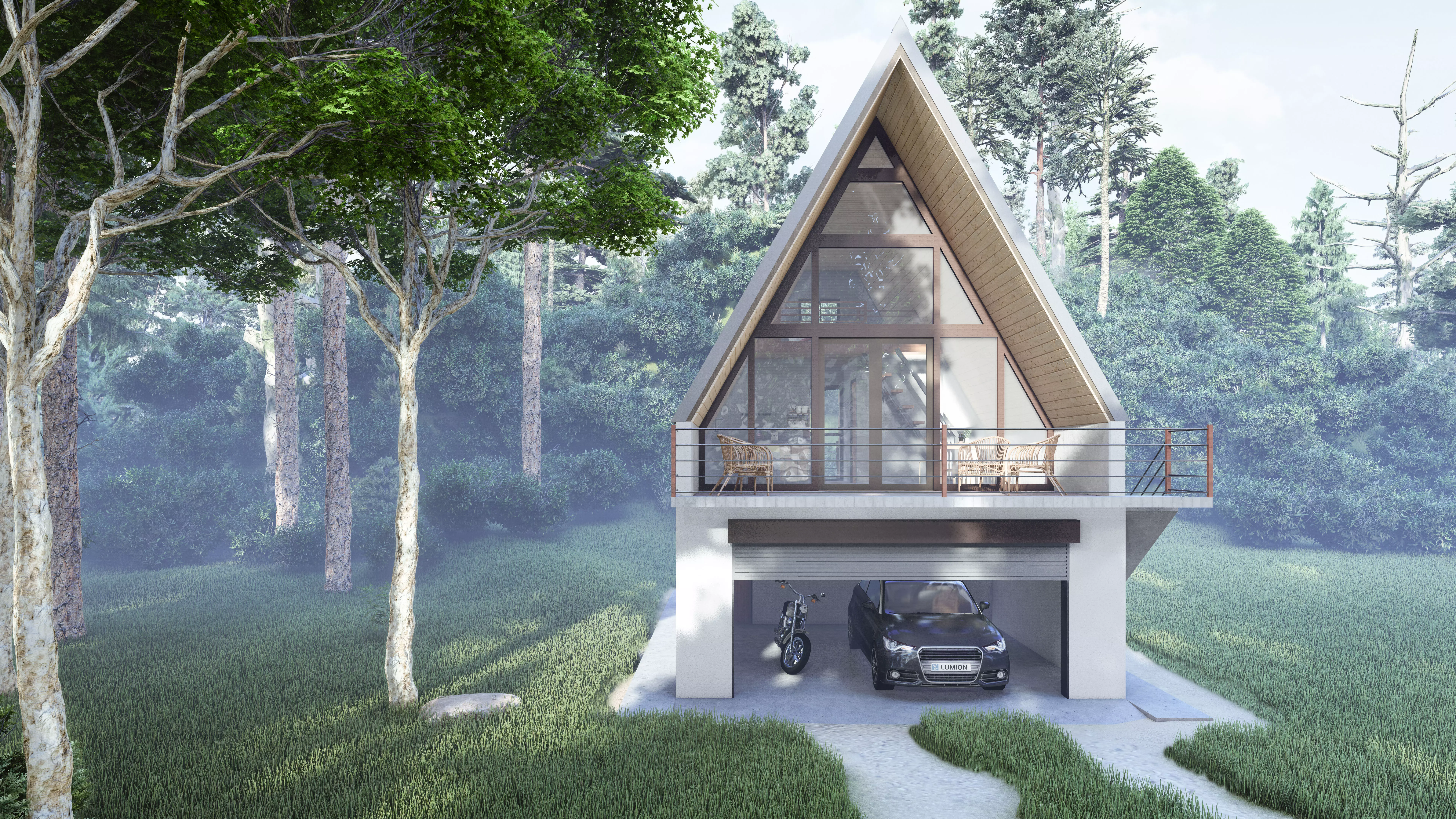 A-Frame House Garage 3D Model Architectural Visualization  3D model_0