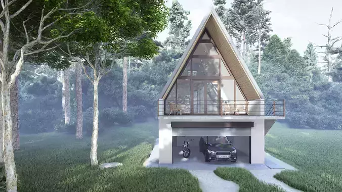 A-Frame House Garage 3D Model Architectural Visualization  3D model