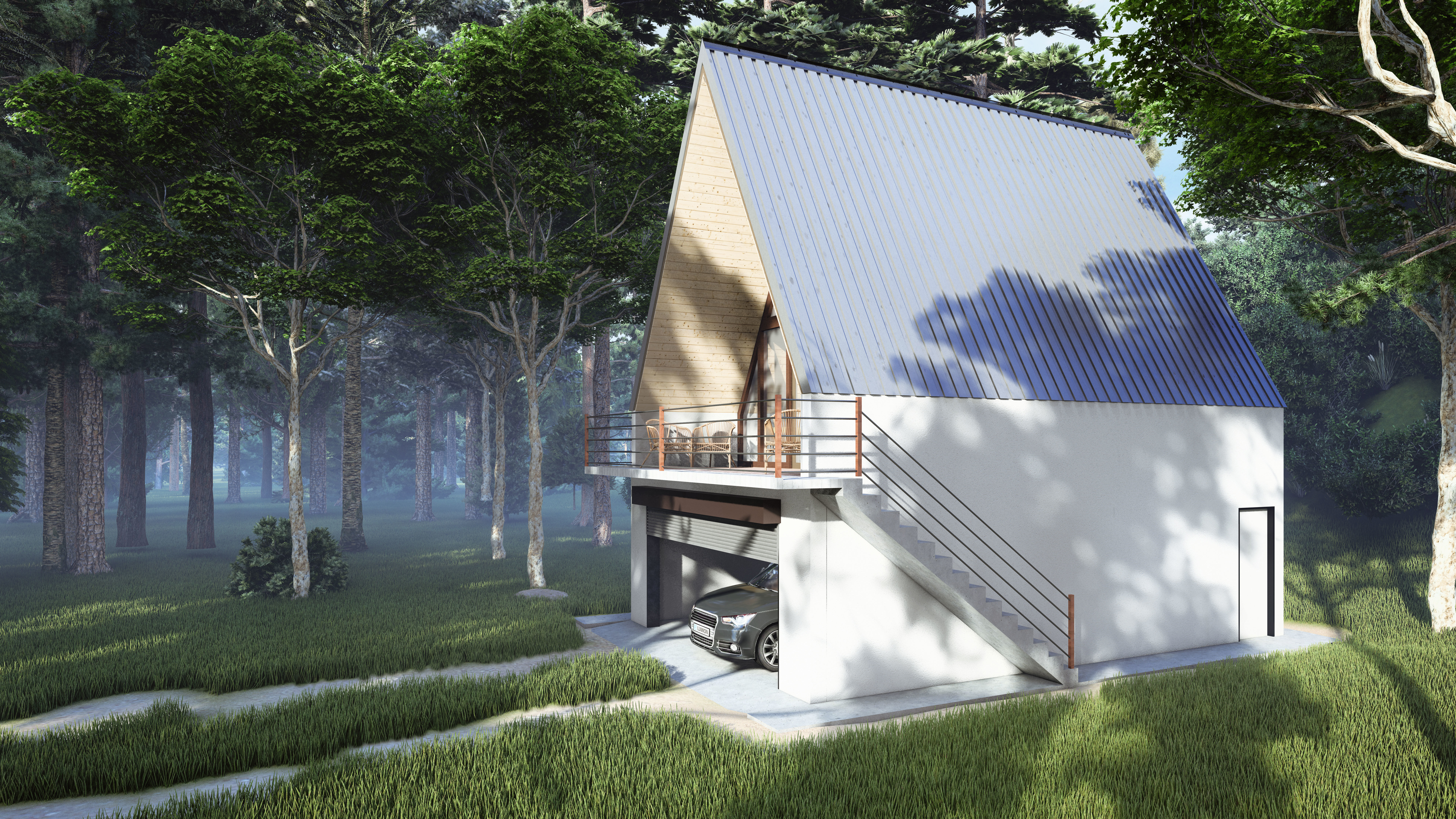 A-Frame House Garage 3D Model Architectural Visualization  3D model_2