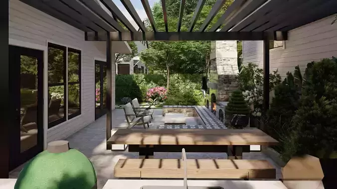 3D Exterior Scene 3D model design garden and landscape 3D