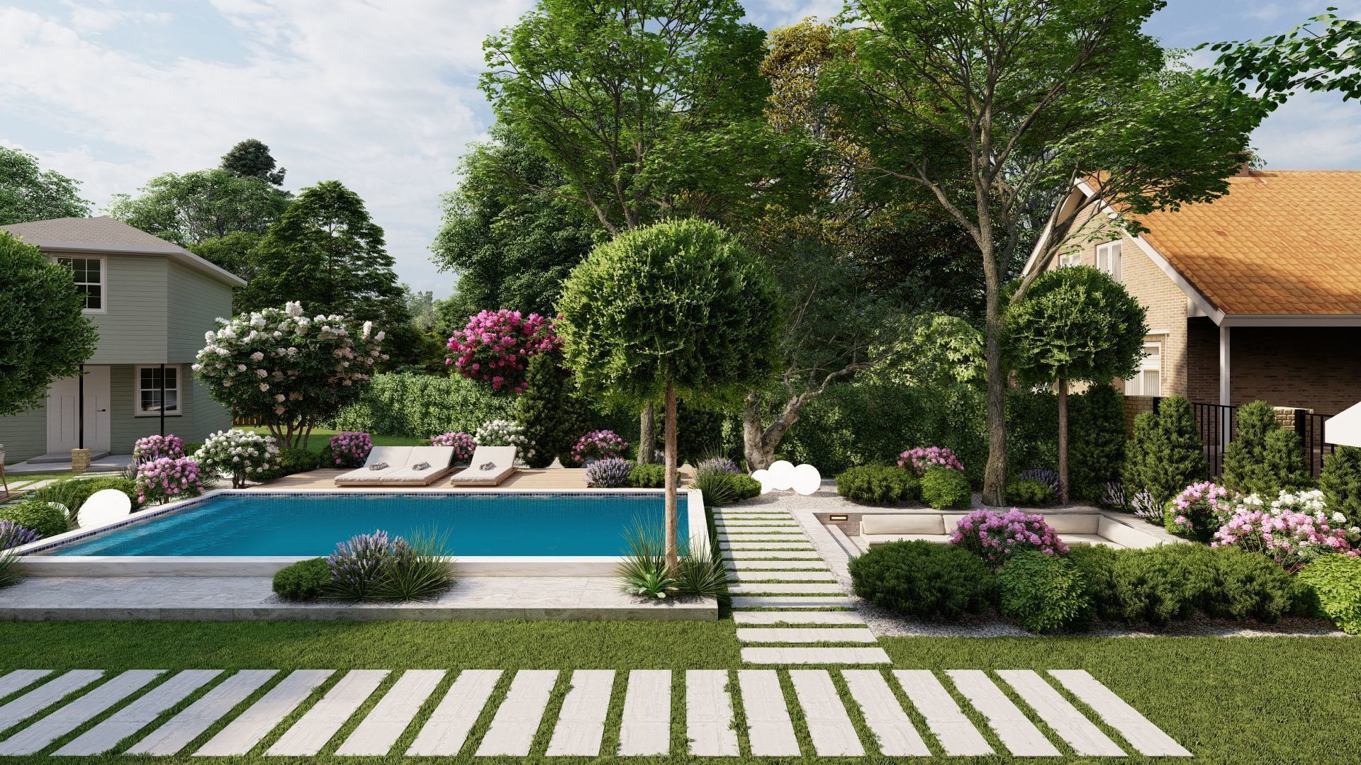 3D Exterior Scene 3D model design garden and landscape 3D 3D model_1